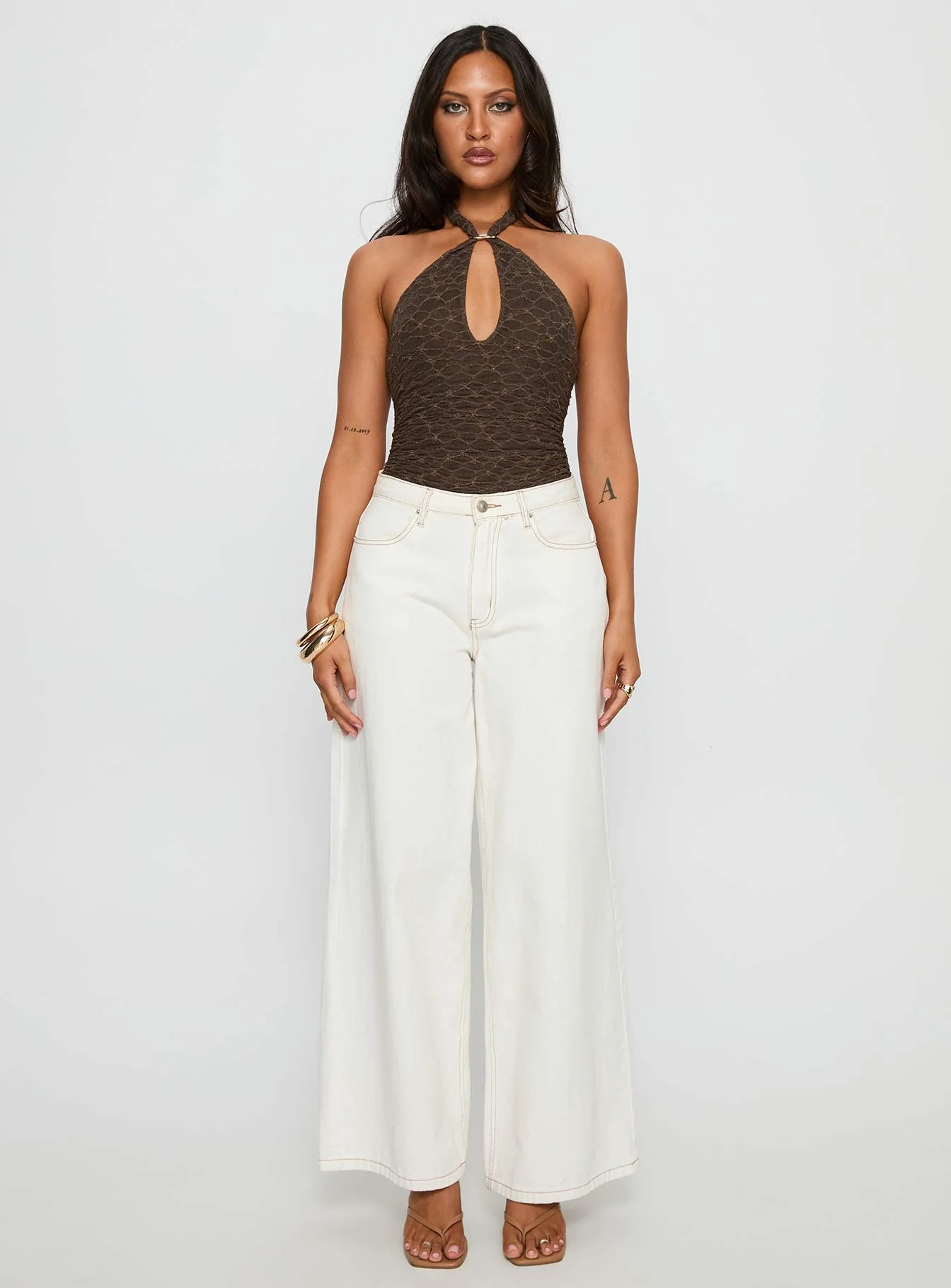 Libbey Hardware Detail Textured Bodysuit Brown - Image 6
