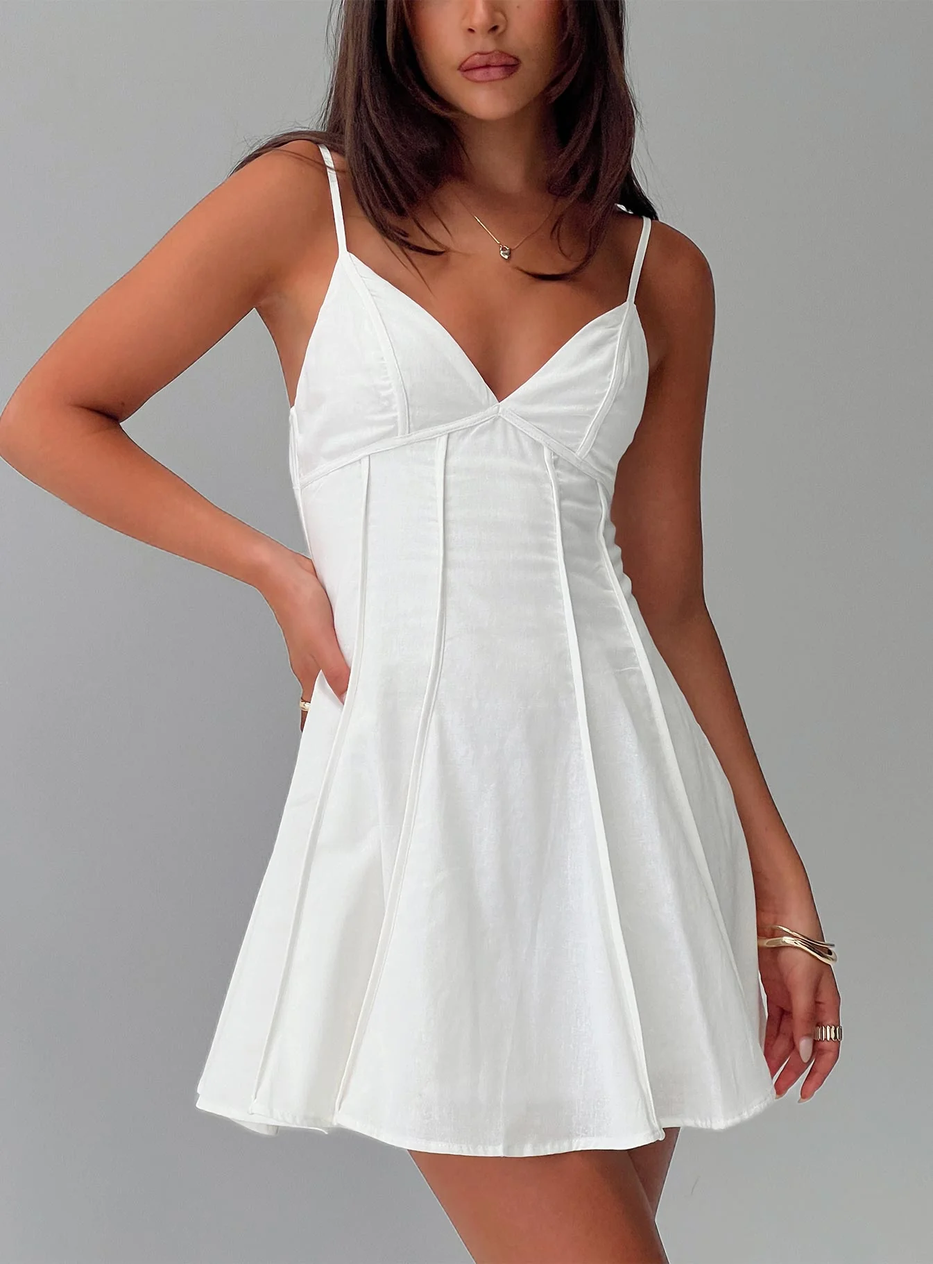 Libertie Pleat Mini Dress White - Image 8