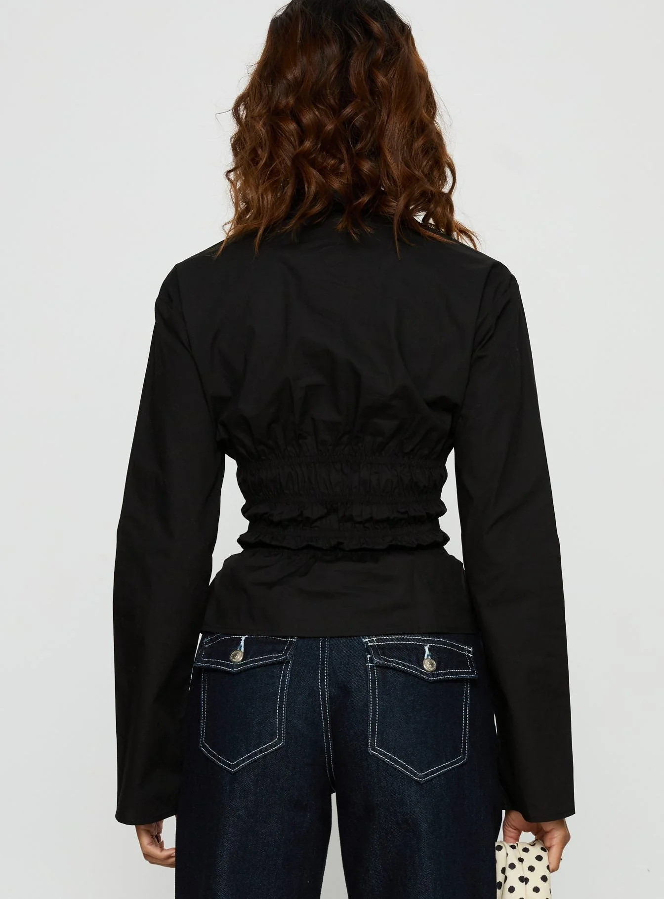Liesel Shirred Long Sleeve Top Black - Image 5