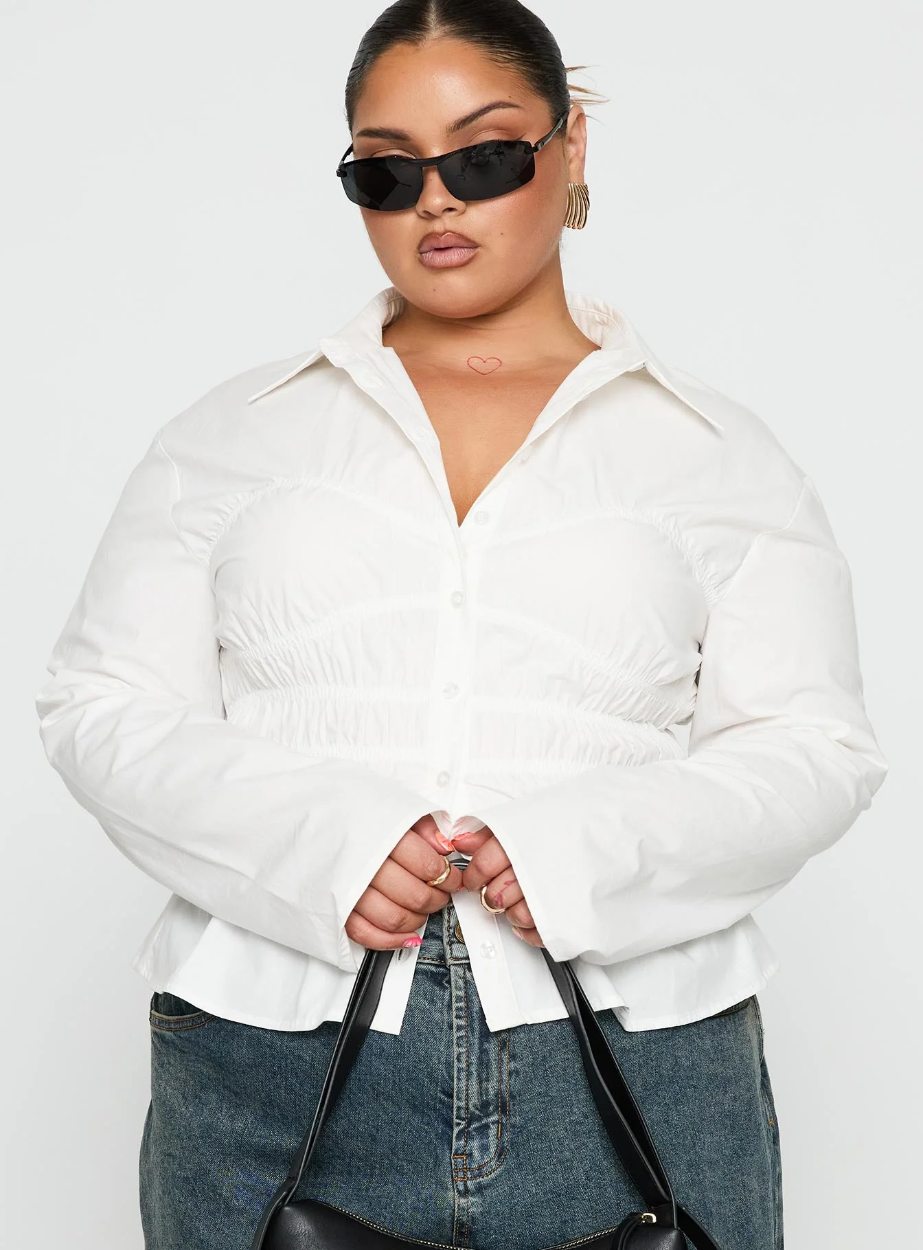 Liesel Shirred Long Sleeve Top White Curve - Image 2