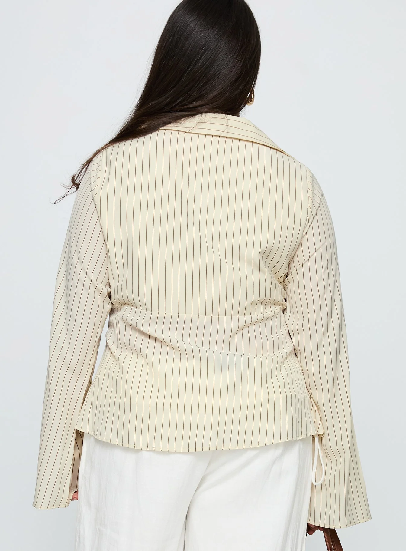 Life Begins Long Sleeve Lace Trim Top Cream Stripe Curve - Image 5