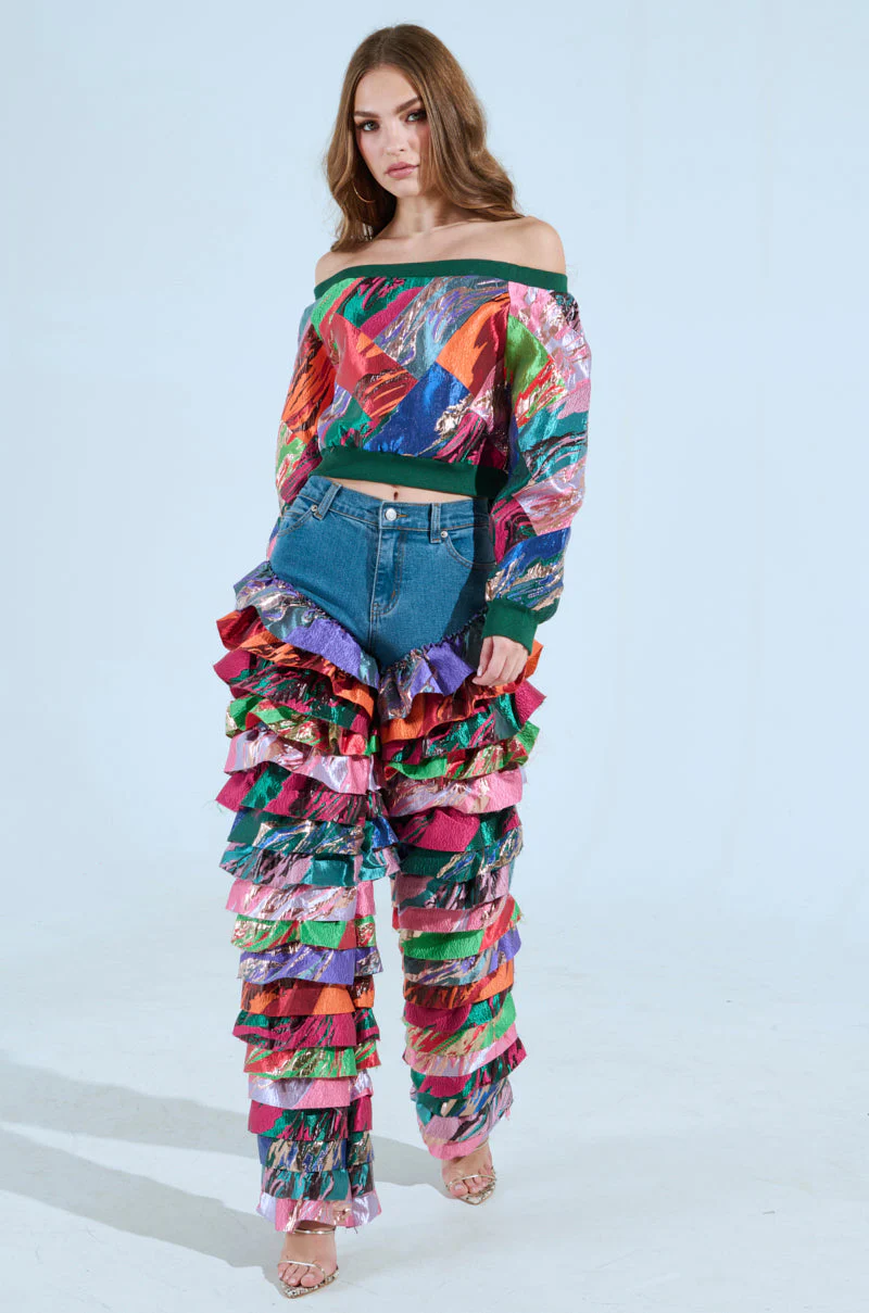 LIFE IS BUT A DREAM OFF THE SHOULDER MULTI PRINT SWEATSHIRT - Image 10