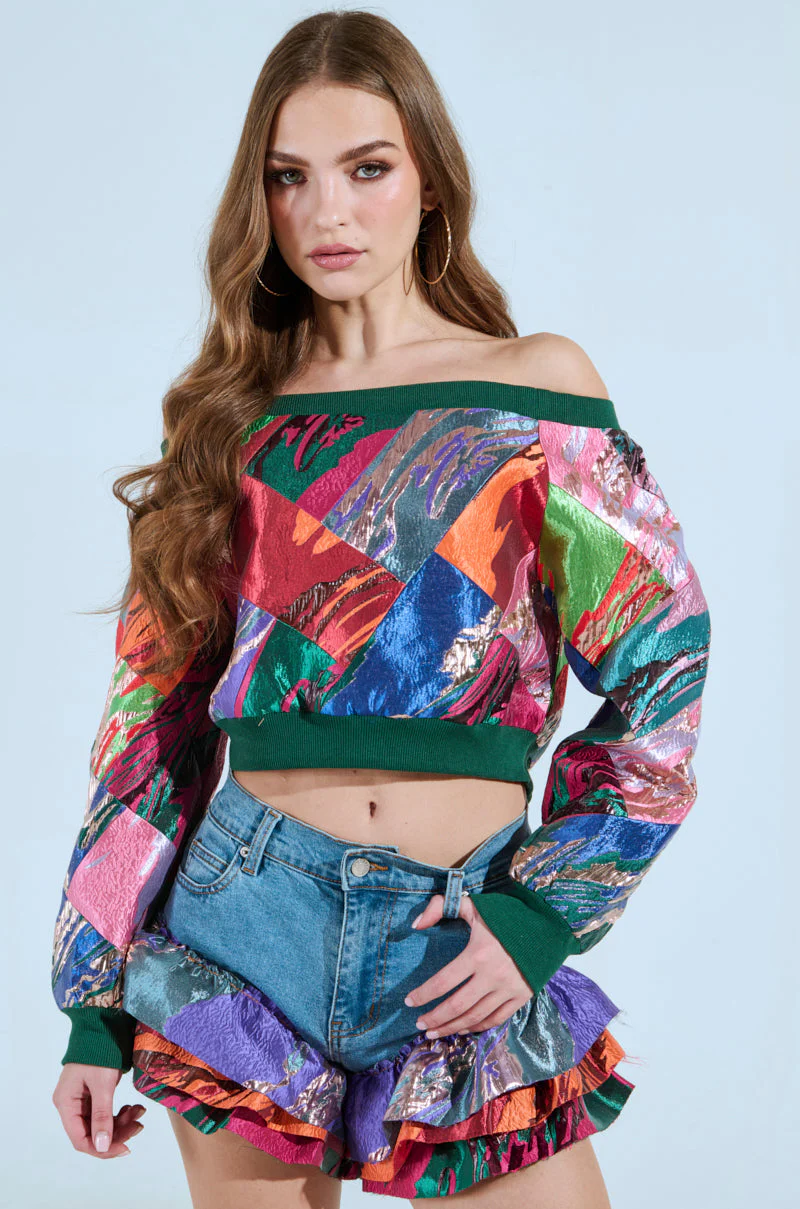 LIFE IS BUT A DREAM OFF THE SHOULDER MULTI PRINT SWEATSHIRT - Image 2