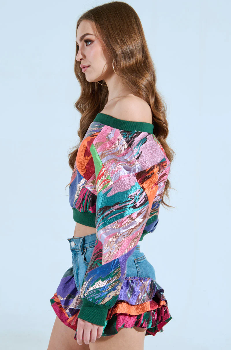 LIFE IS BUT A DREAM OFF THE SHOULDER MULTI PRINT SWEATSHIRT - Image 3