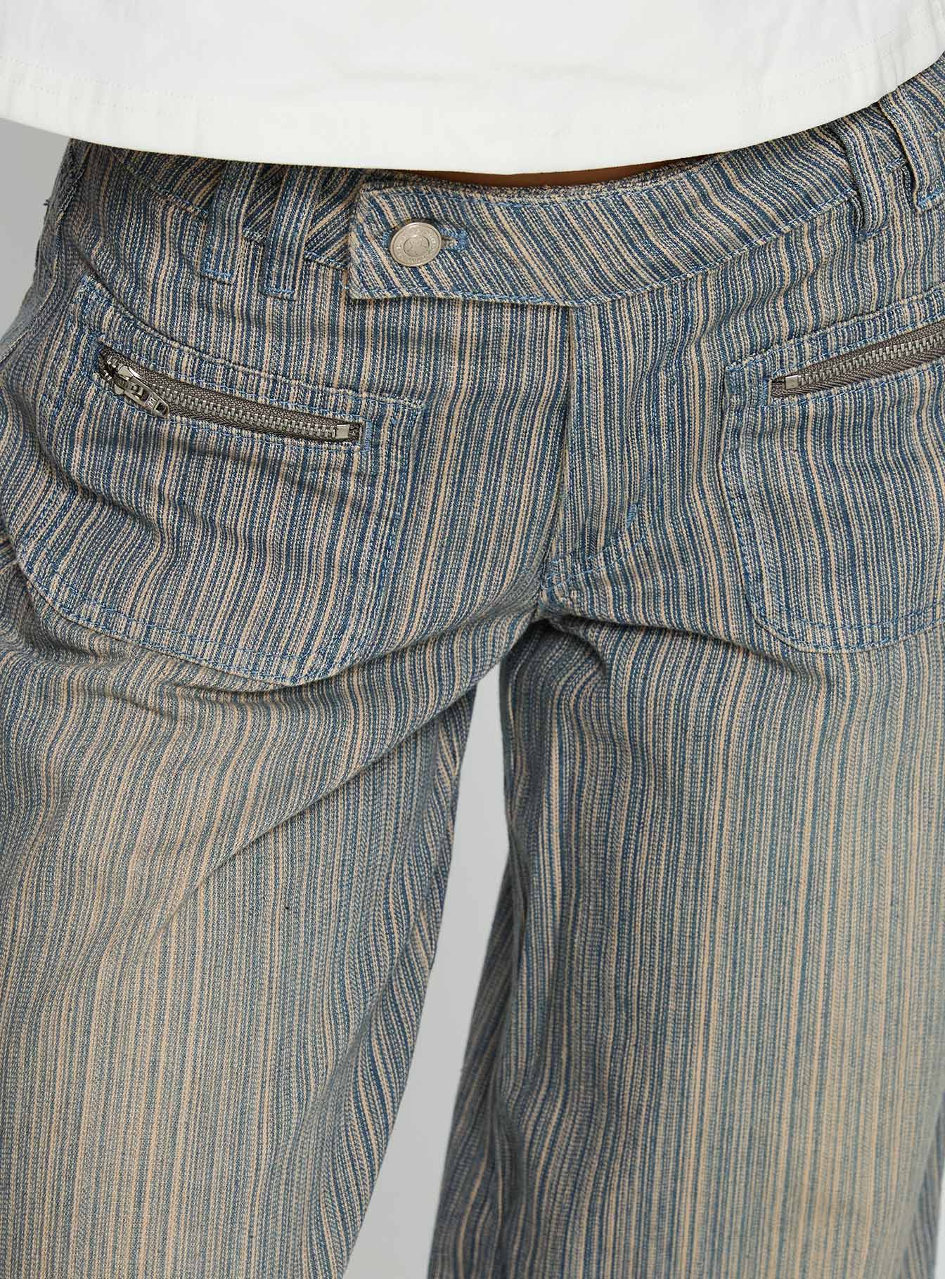 Lifetimes Mid Rise Wide Leg Cargo Jeans Dark Blue Stripe - Image 5