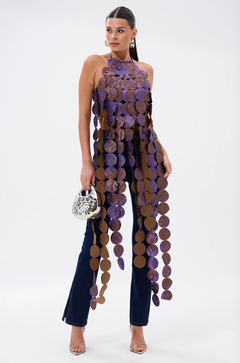 LIGHTS FLASHING BROCADE HALTER TIE NECK - Image 2