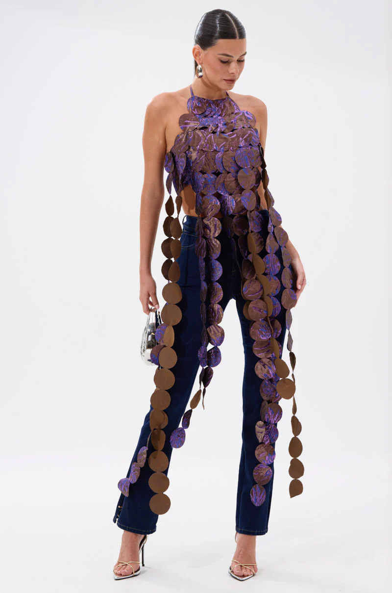 LIGHTS FLASHING BROCADE HALTER TIE NECK - Image 3