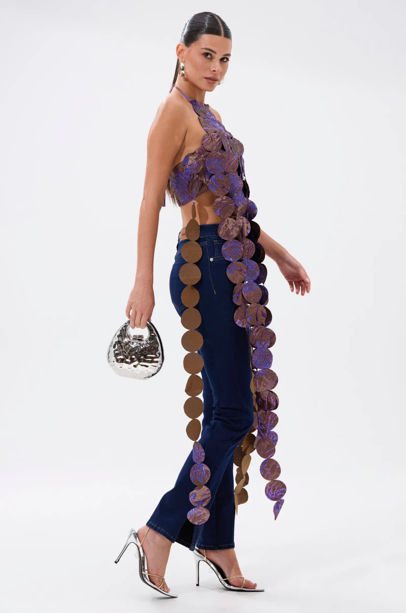 LIGHTS FLASHING BROCADE HALTER TIE NECK - Image 4