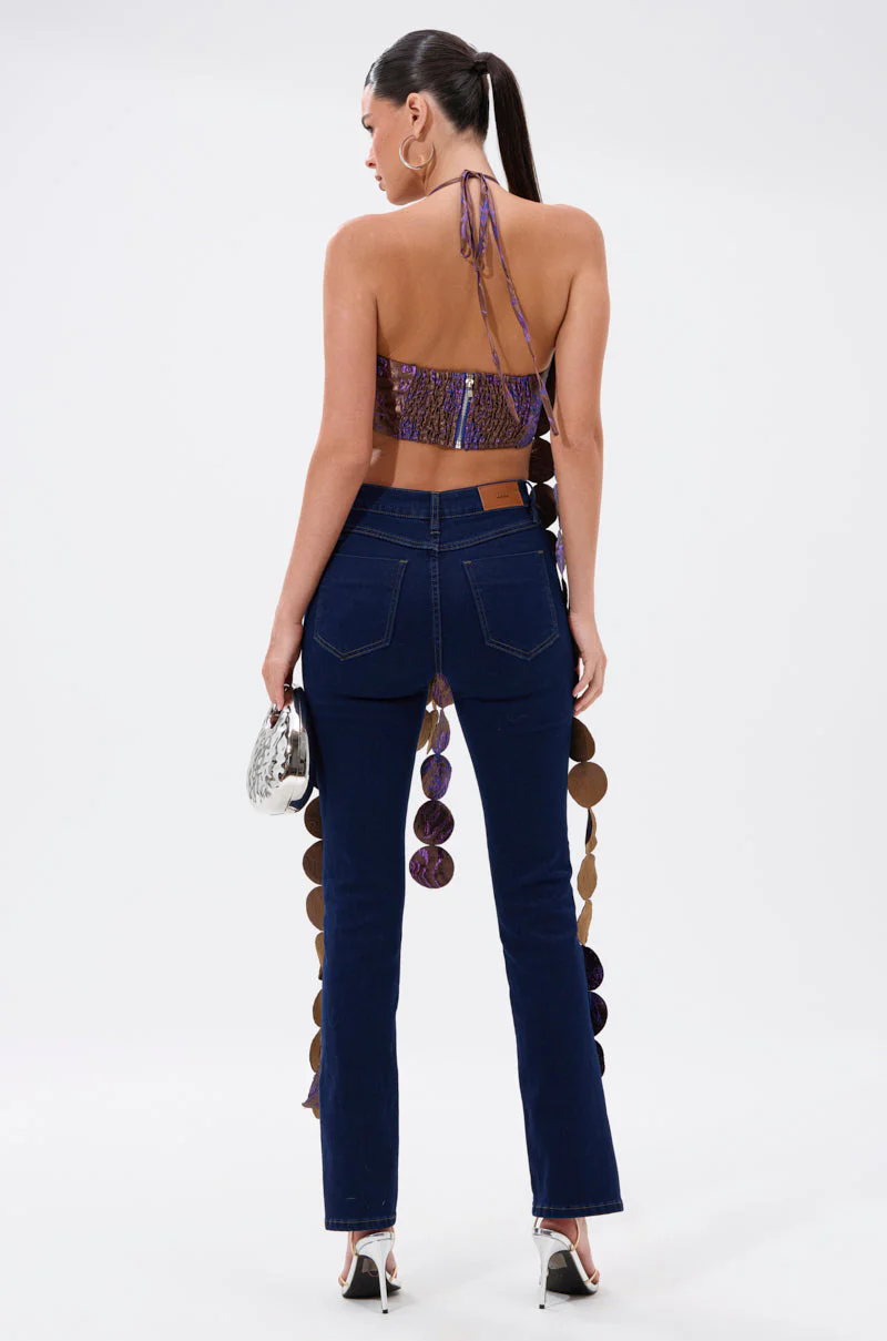 LIGHTS FLASHING BROCADE HALTER TIE NECK - Image 5