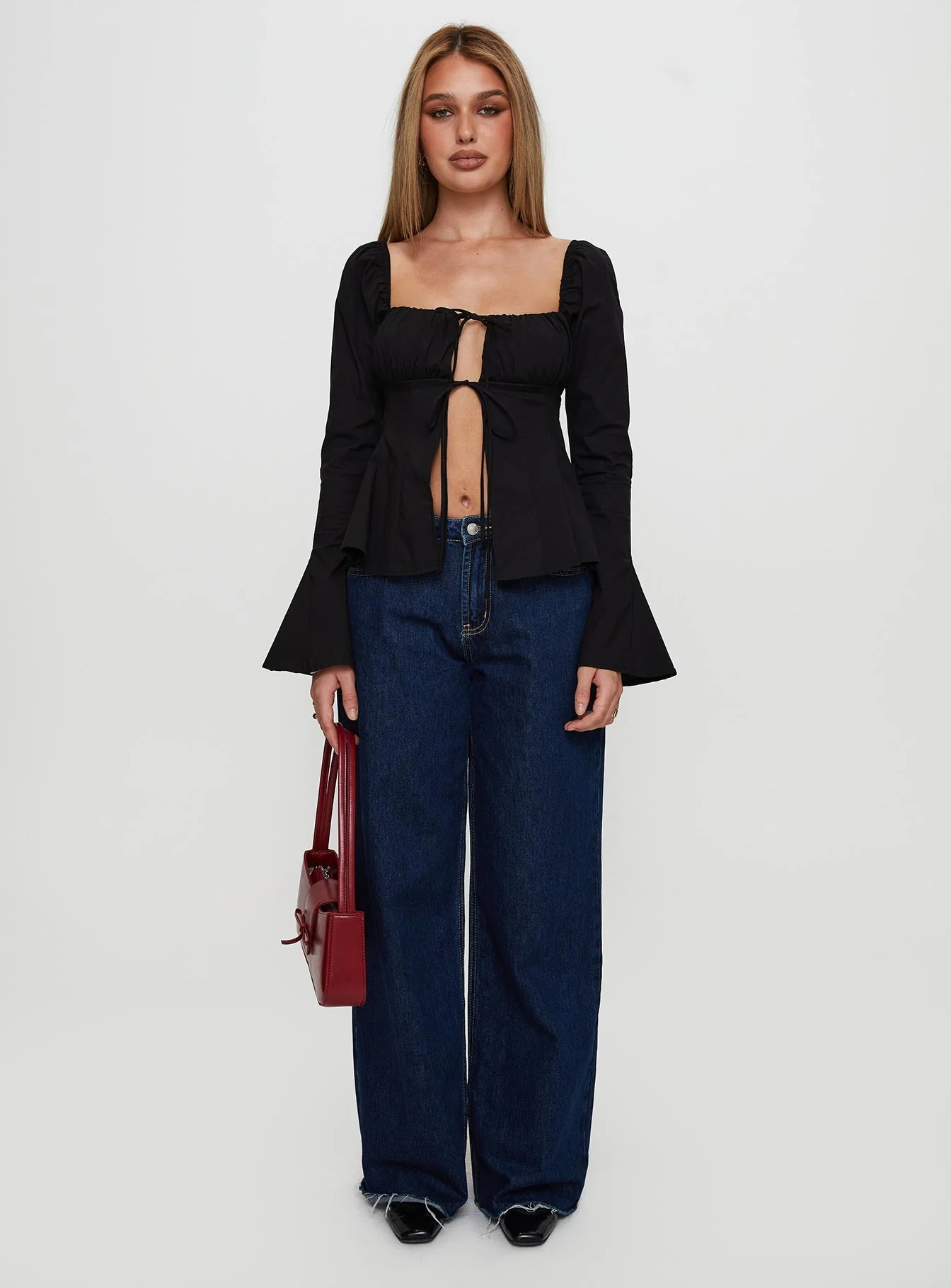 Lilibette Tie Up Long Sleeve Top Black - Image 7