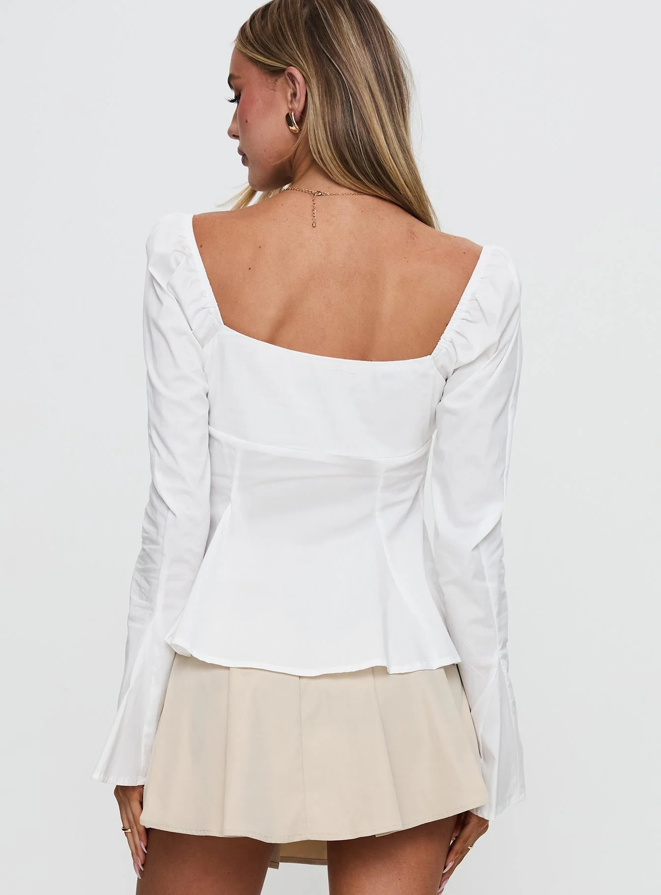 Lilibette Tie Up Long Sleeve Top White - Image 5