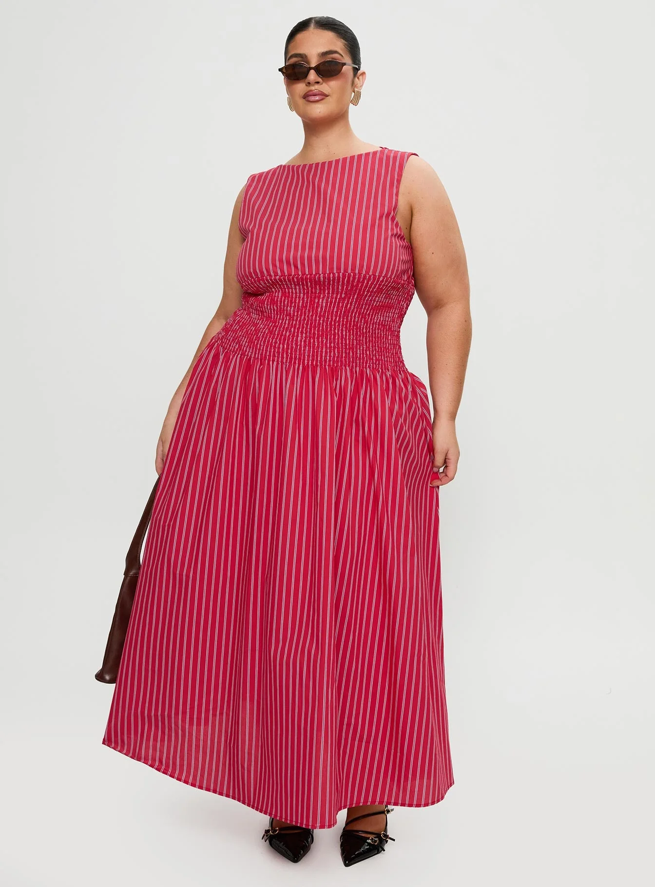 Lilienne Cotton Poplin Maxi Dress Red Stripe Curve - Image 3