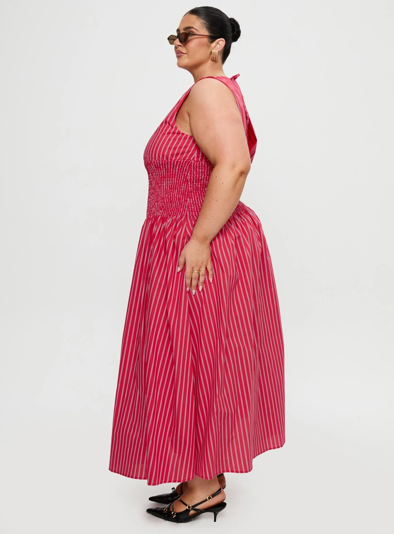 Lilienne Cotton Poplin Maxi Dress Red Stripe Curve - Image 4