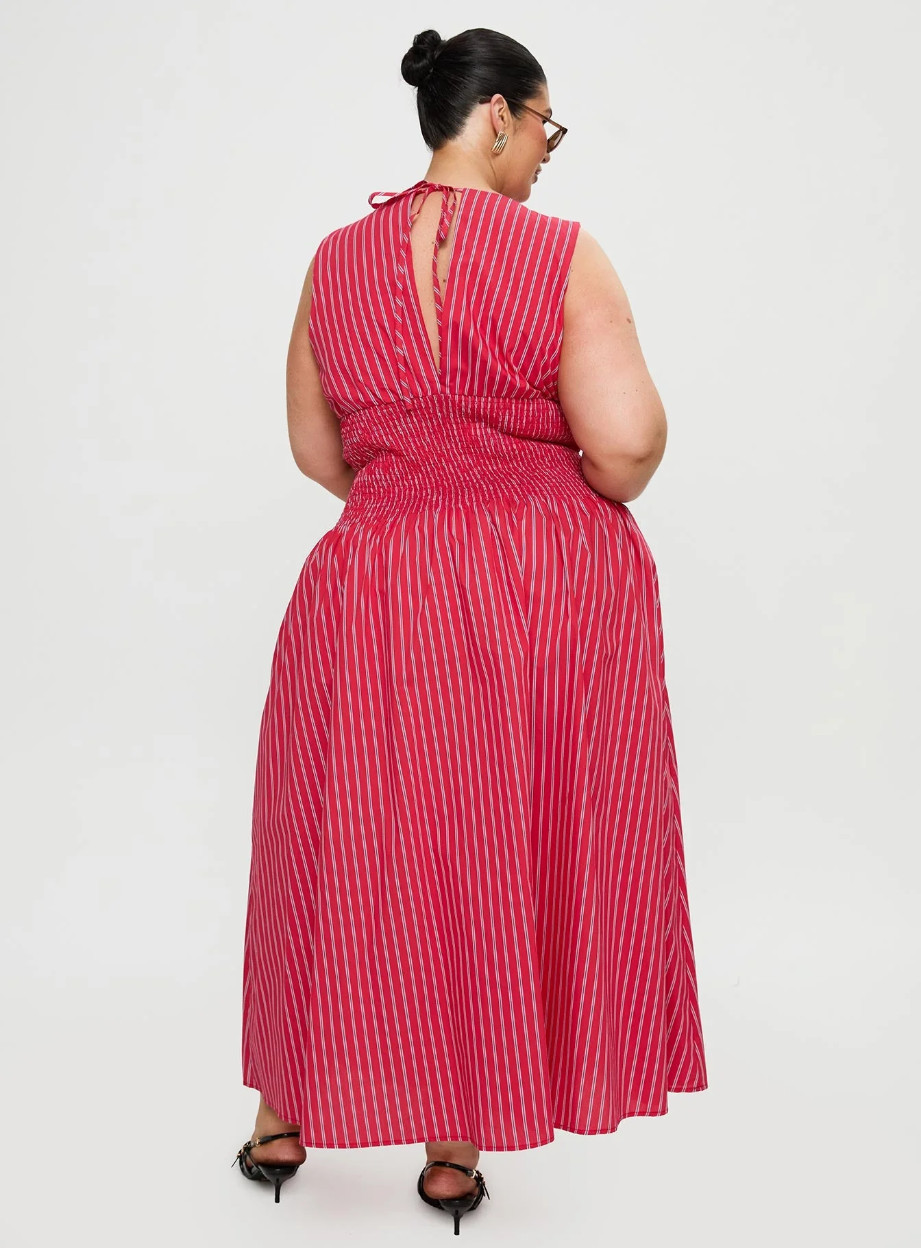 Lilienne Cotton Poplin Maxi Dress Red Stripe Curve - Image 5