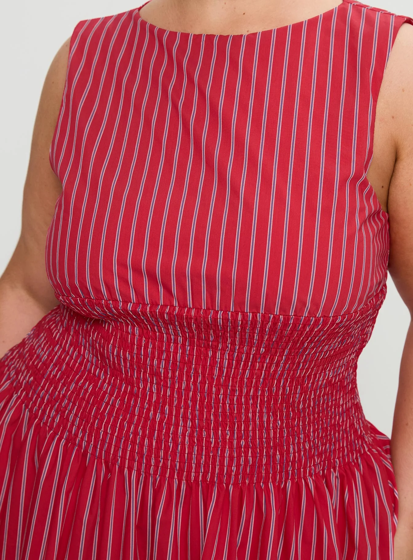 Lilienne Cotton Poplin Maxi Dress Red Stripe Curve - Image 6