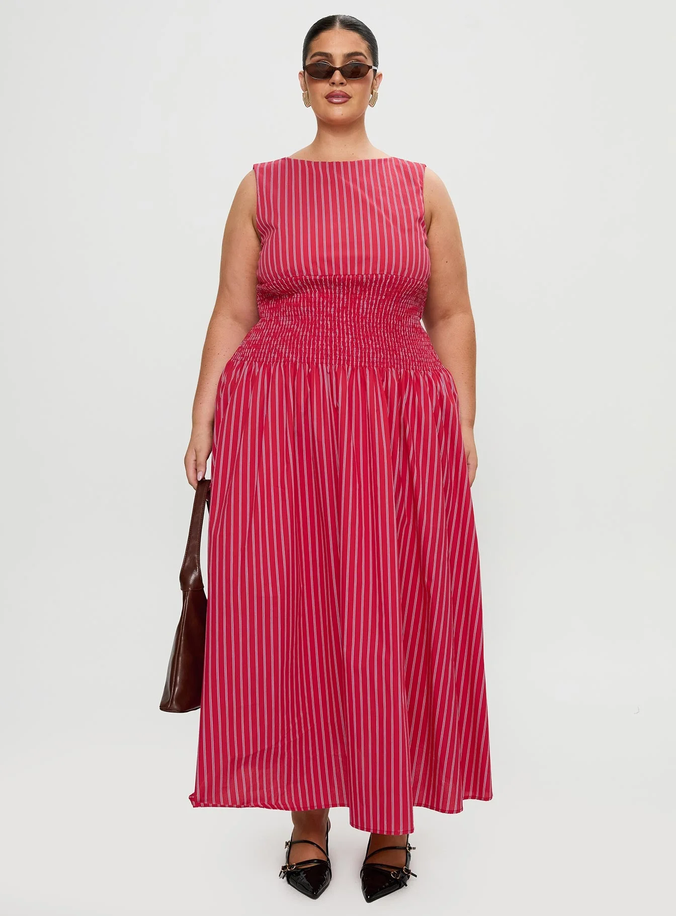 Lilienne Cotton Poplin Maxi Dress Red Stripe Curve - Image 7