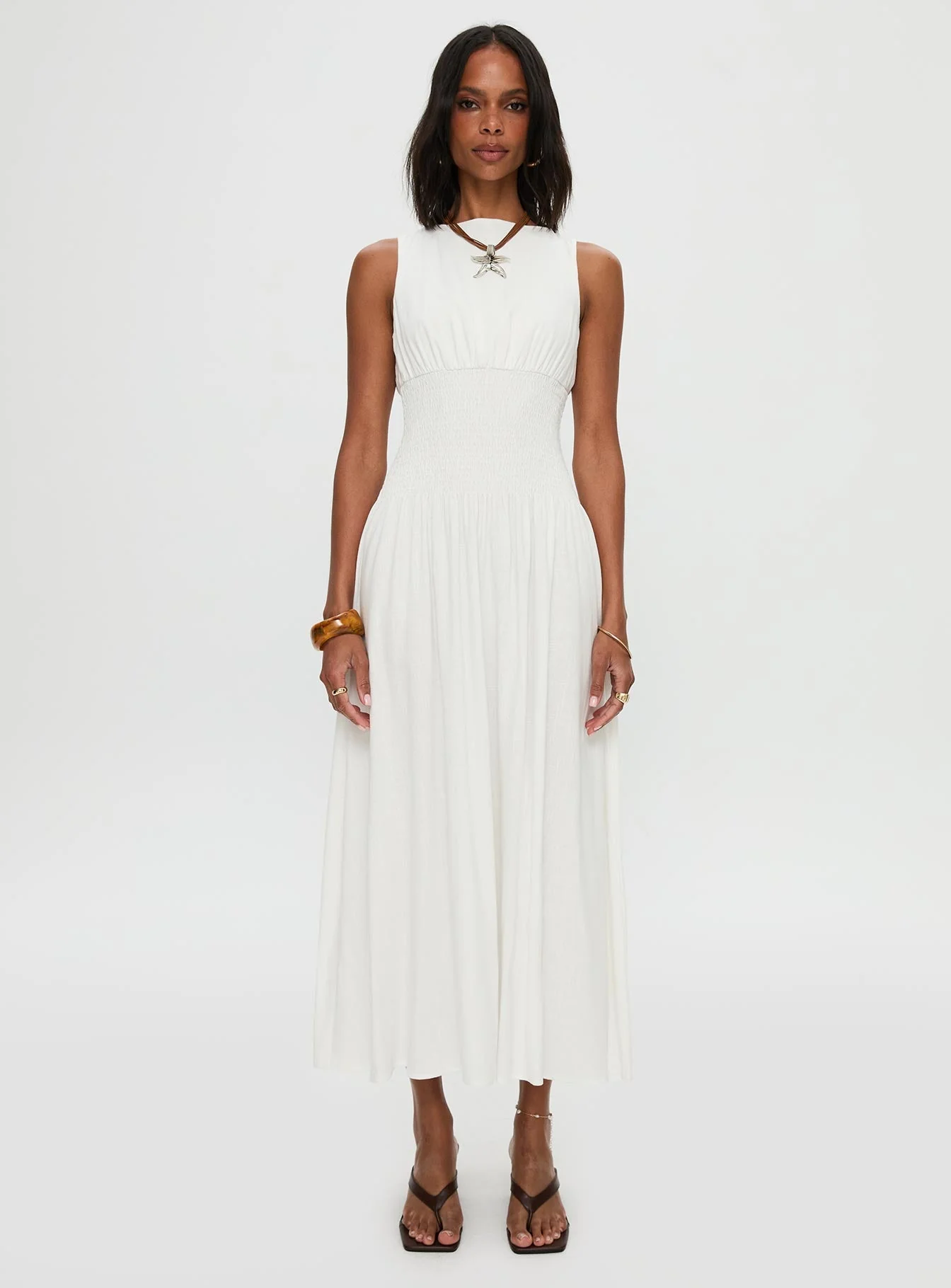 Lilienne Shirred Maxi Dress White - Image 7
