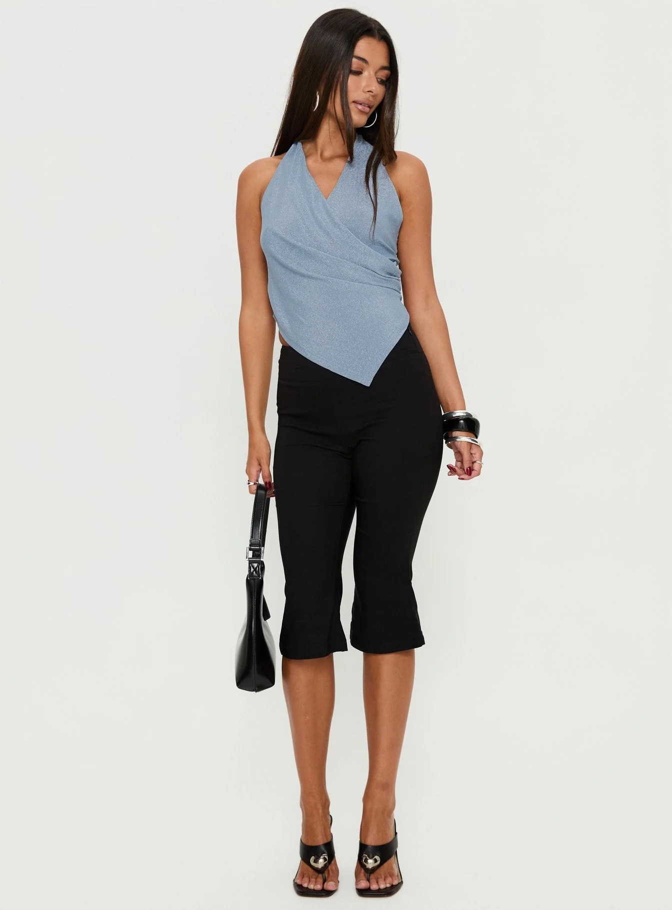 Lillyan Cross Front Backless Top Blue Shimmer - Image 2