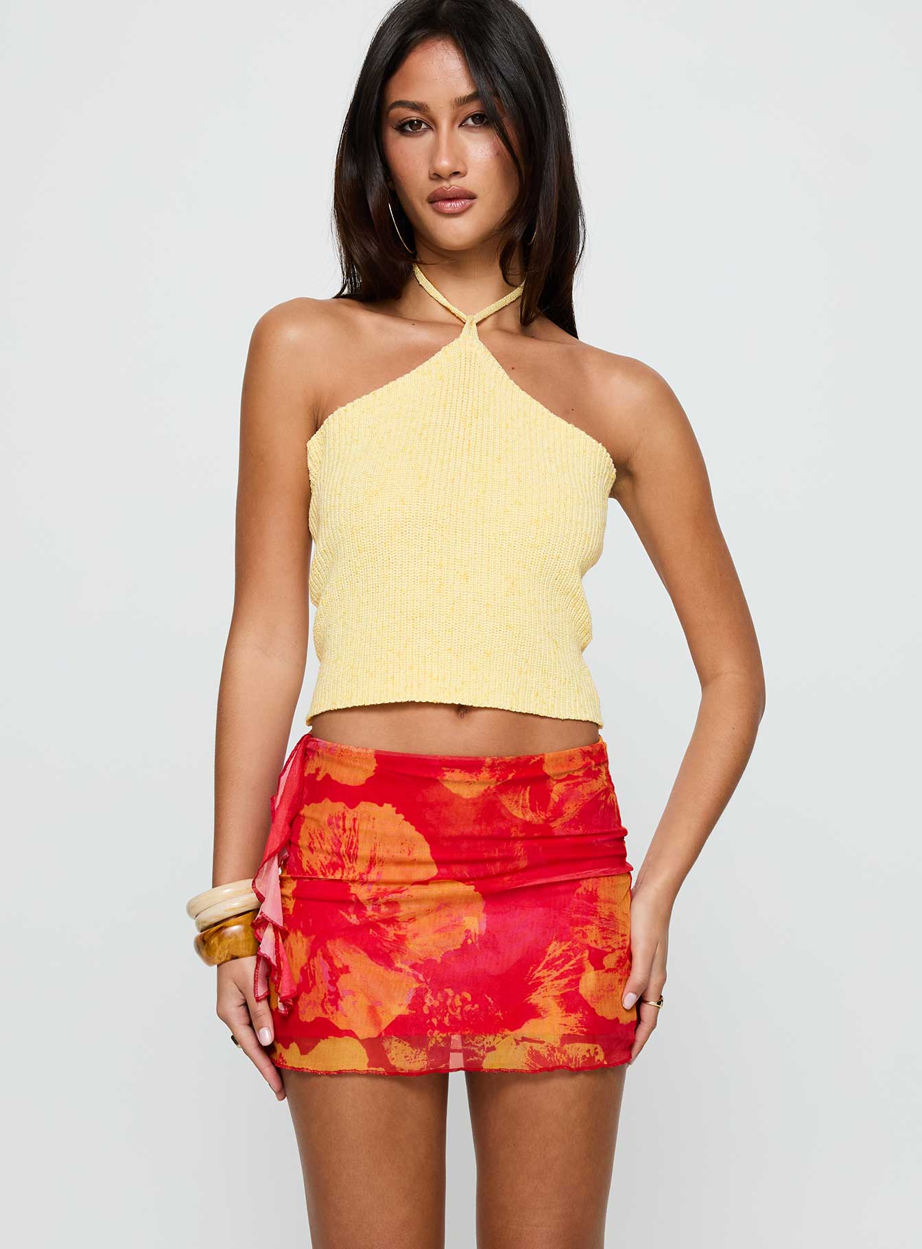 Liloha Frill Mesh Mini Skirt Orange Multi - Image 2