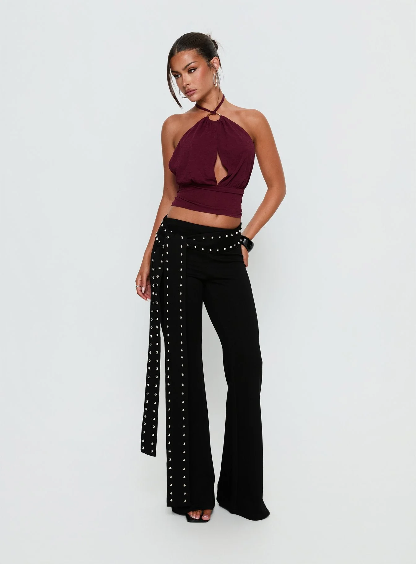 Lindie Tie Back Ring Detail Top Wine - Image 2