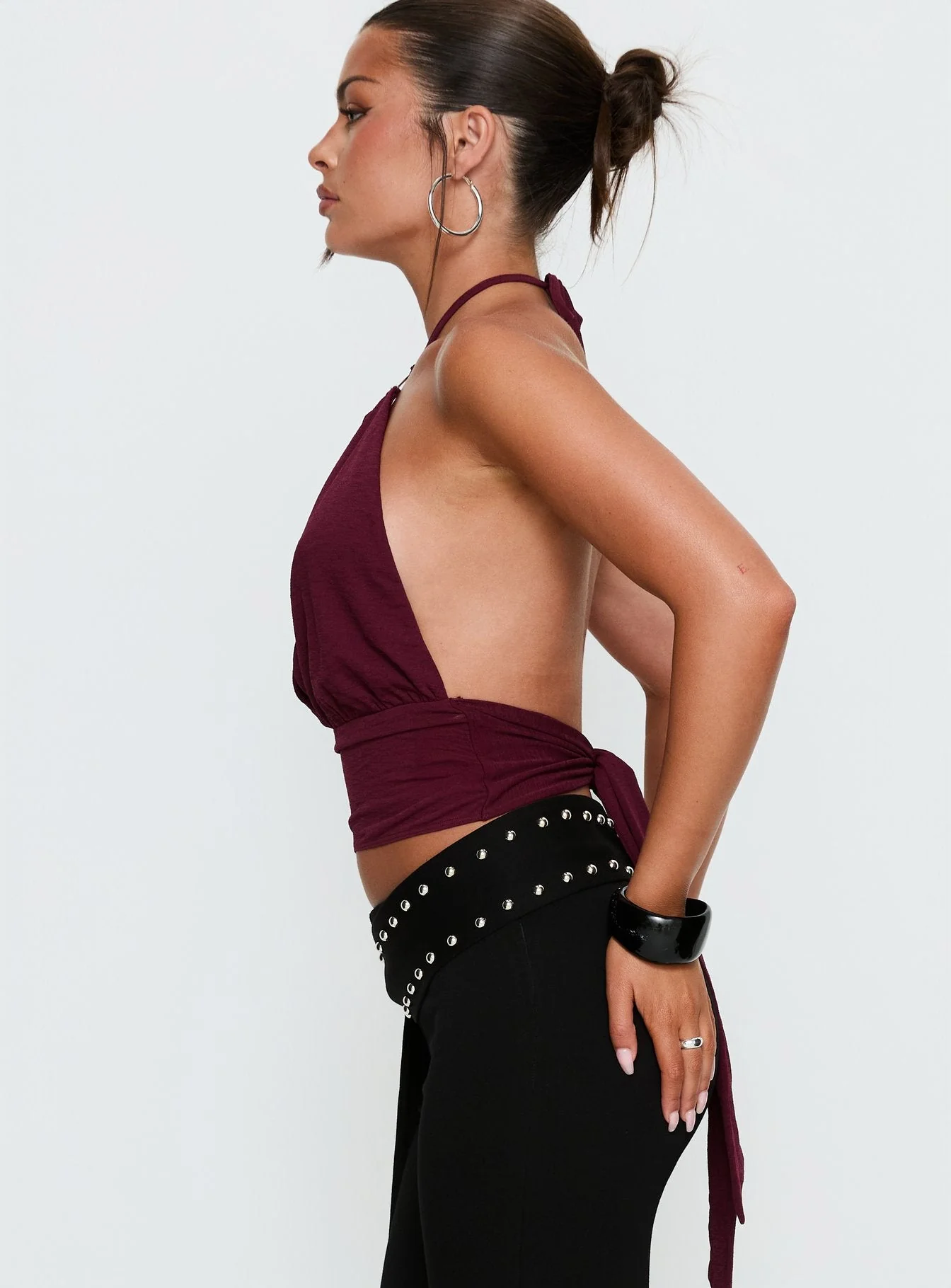 Lindie Tie Back Ring Detail Top Wine - Image 3