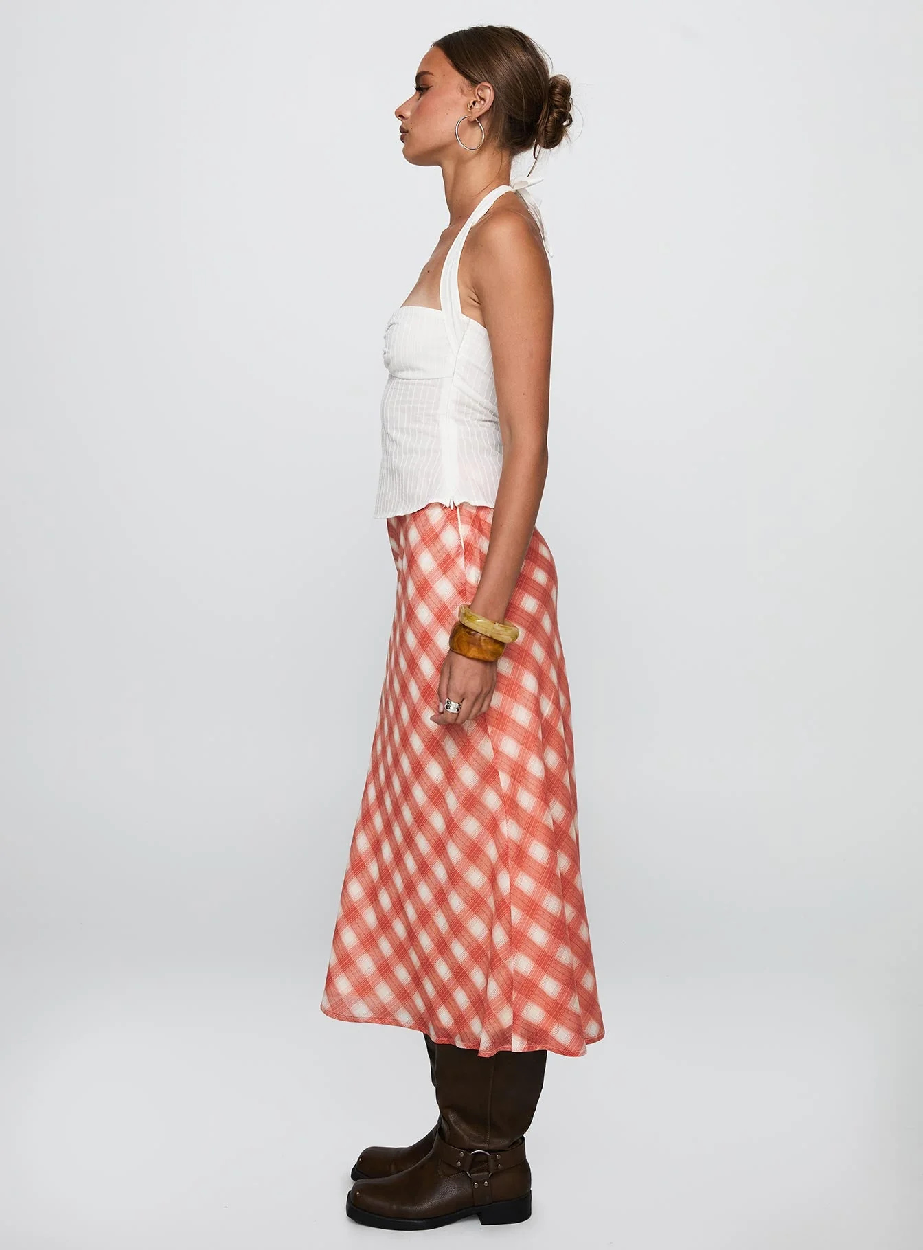 Living Color Maxi Skirt Orange Gingham - Image 4