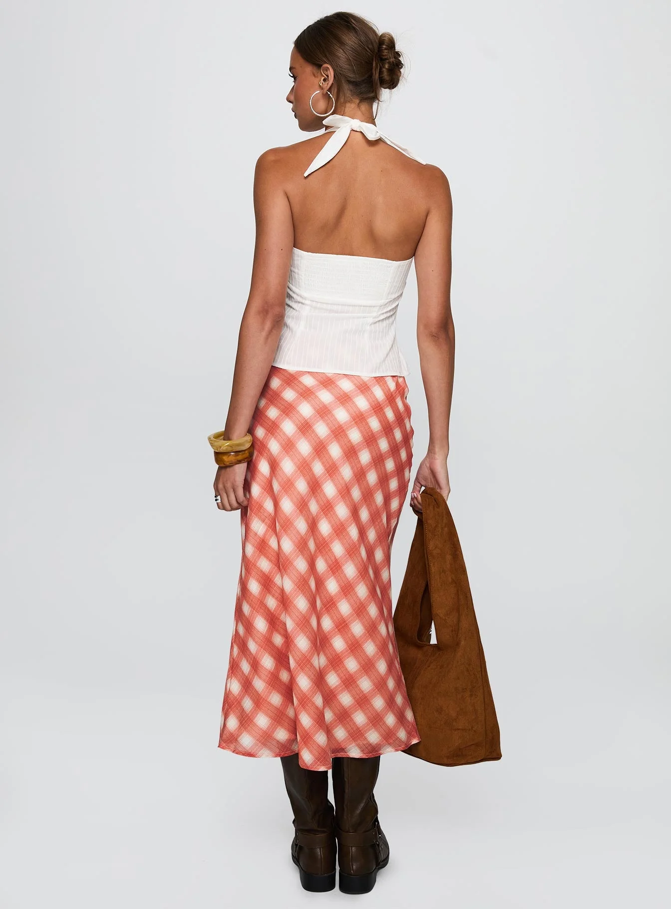 Living Color Maxi Skirt Orange Gingham - Image 5