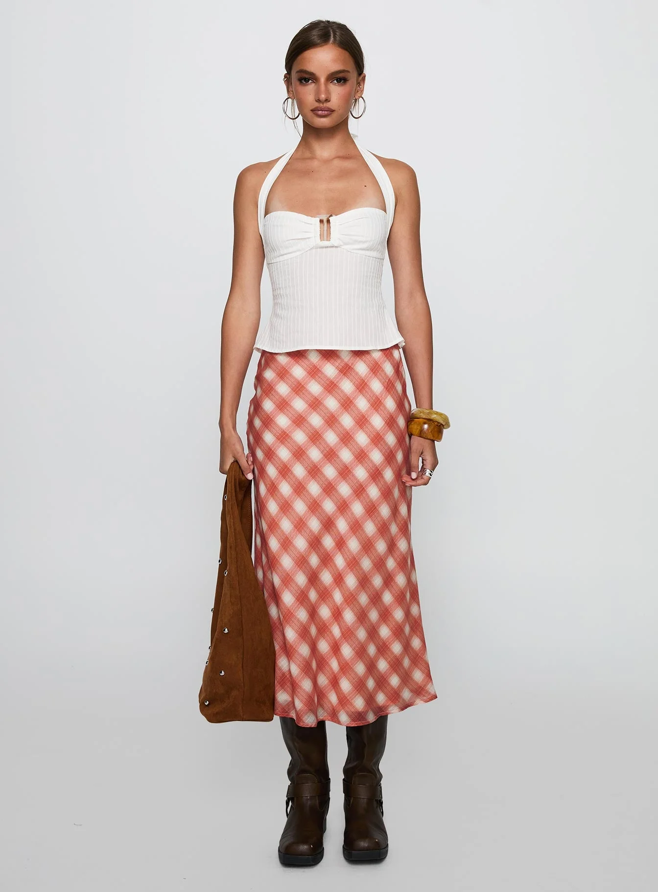 Living Color Maxi Skirt Orange Gingham - Image 7