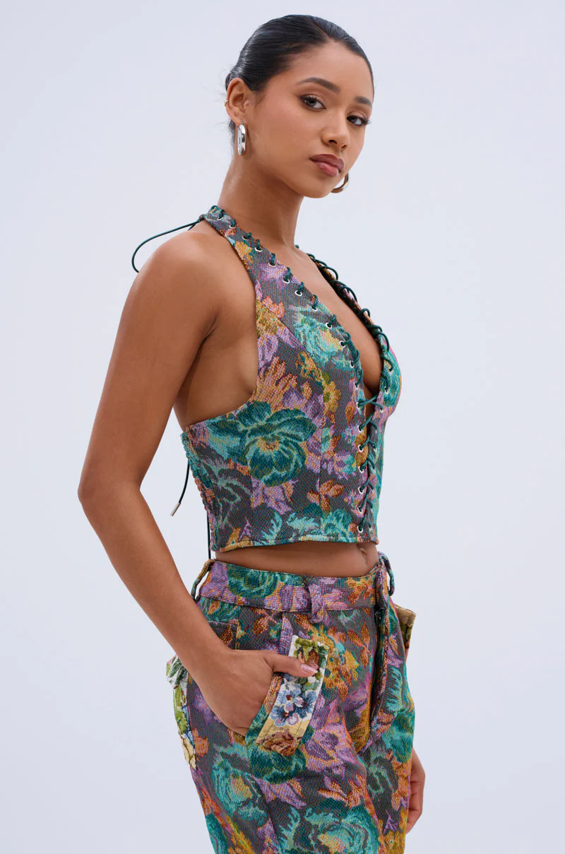 LOGAN JACQUARD LACE UP CORSET TOP - Image 3