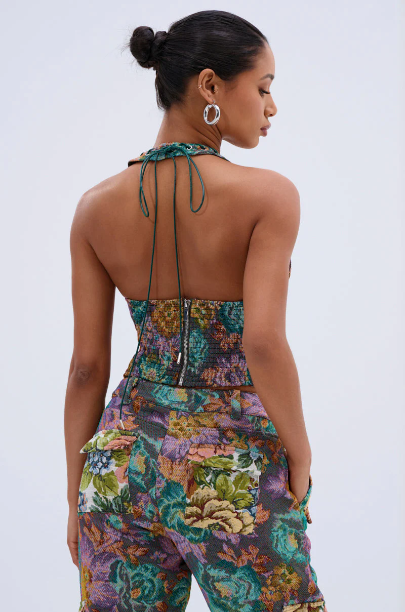 LOGAN JACQUARD LACE UP CORSET TOP - Image 4