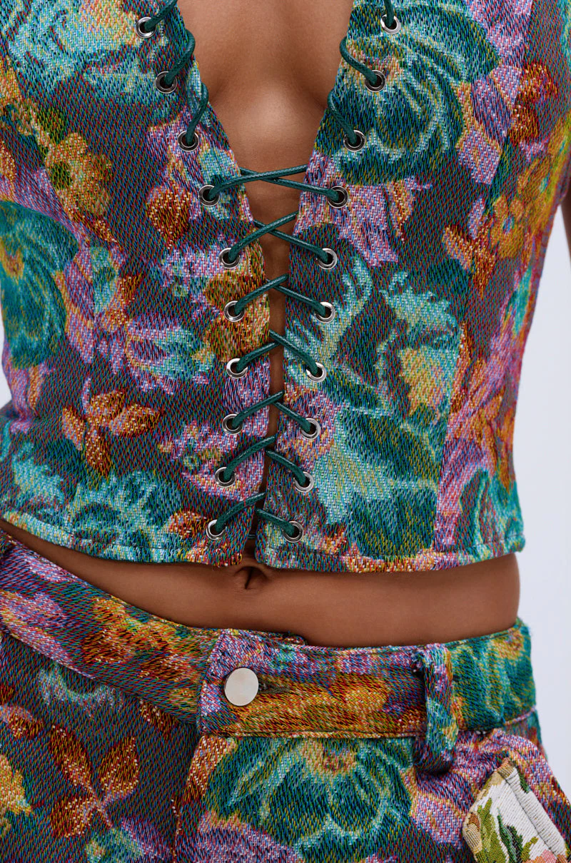 LOGAN JACQUARD LACE UP CORSET TOP - Image 7