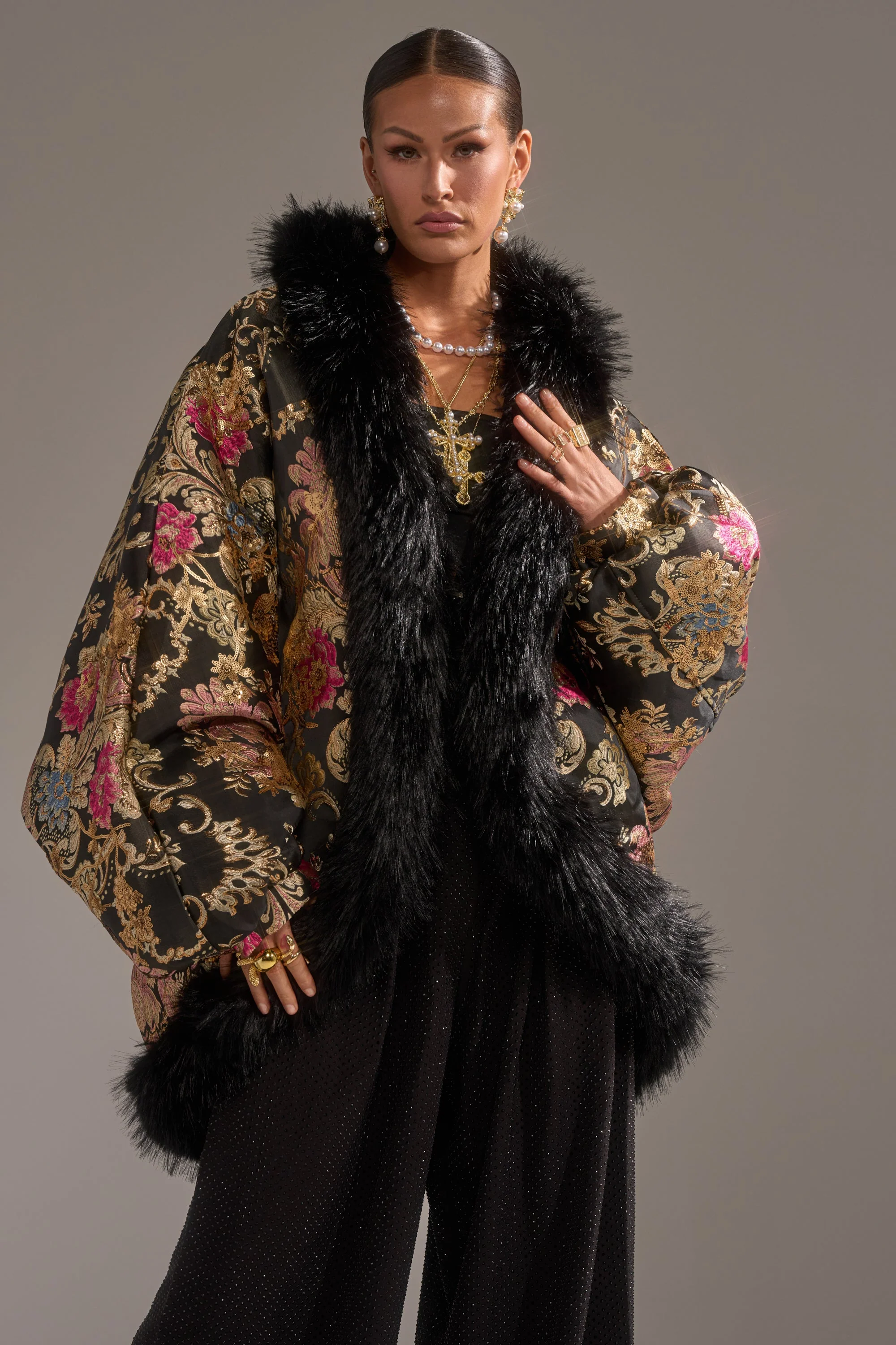 LOLA COCOON COAT IN BROCADE - Image 4