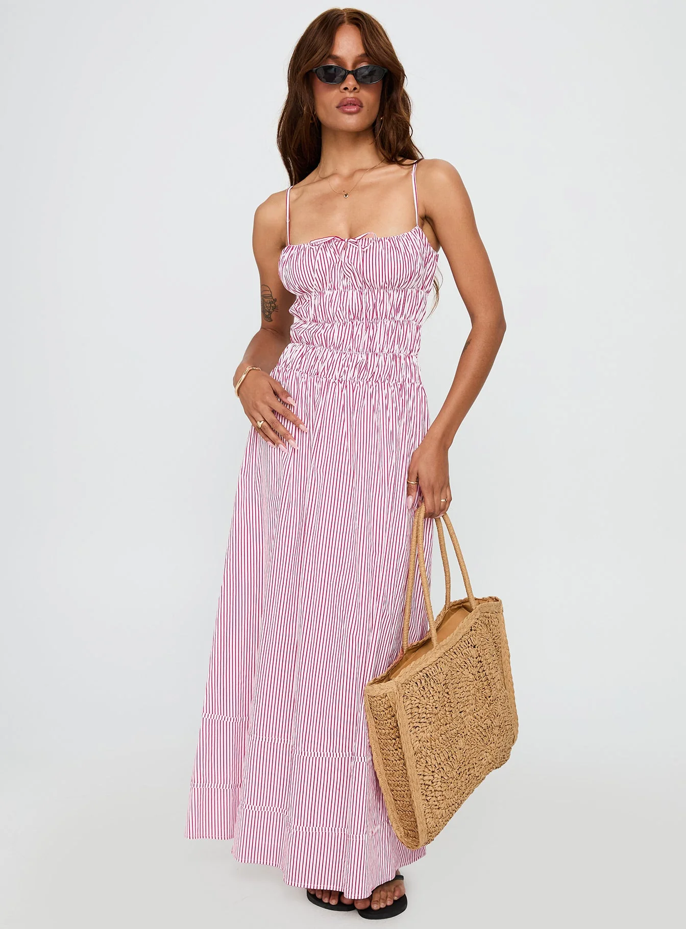 Loralei Shirred Maxi Dress Red Stripe - Image 2