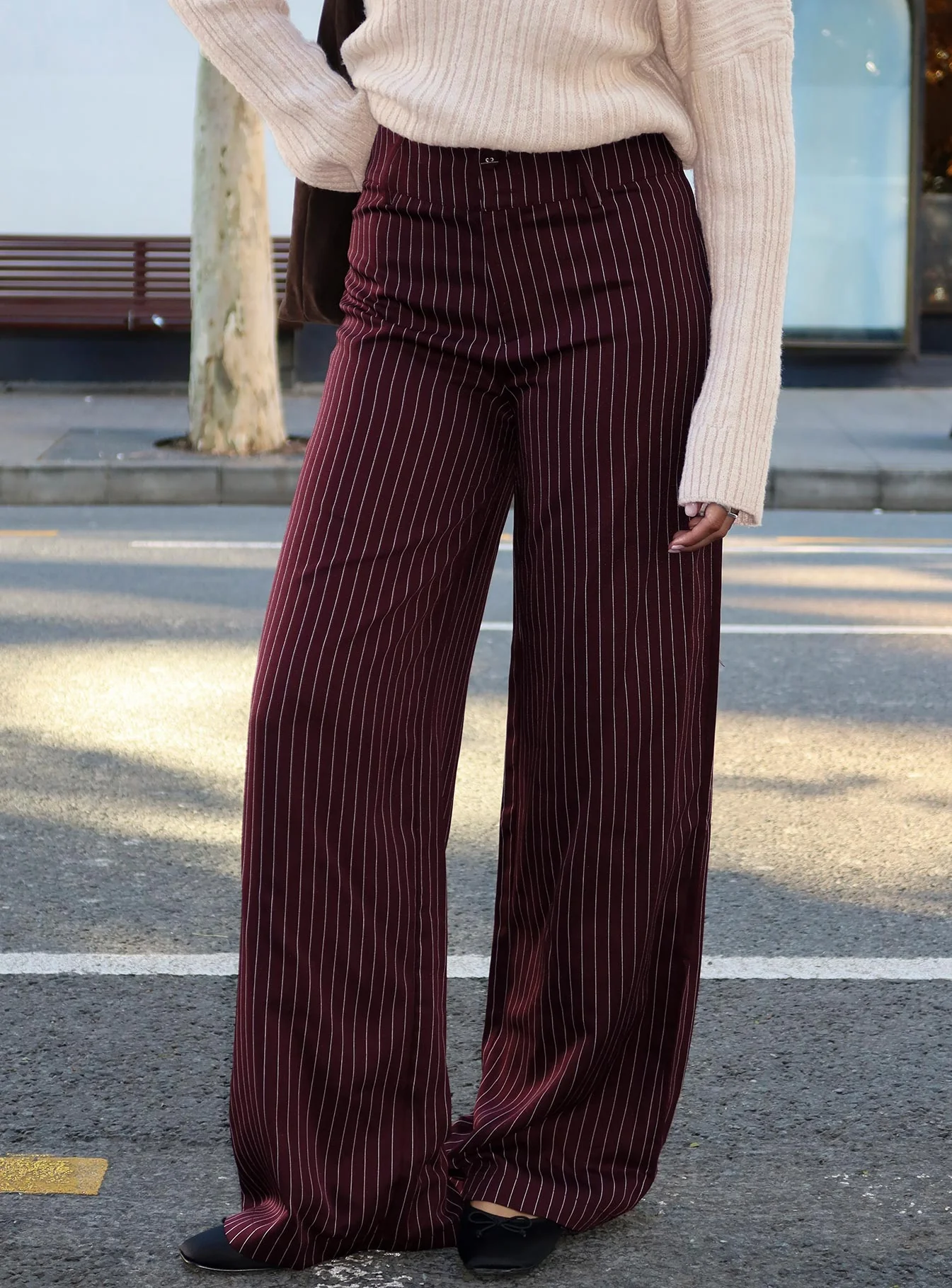 Lorenne Mid Rise Pant Burgundy Pinstripe - Image 9