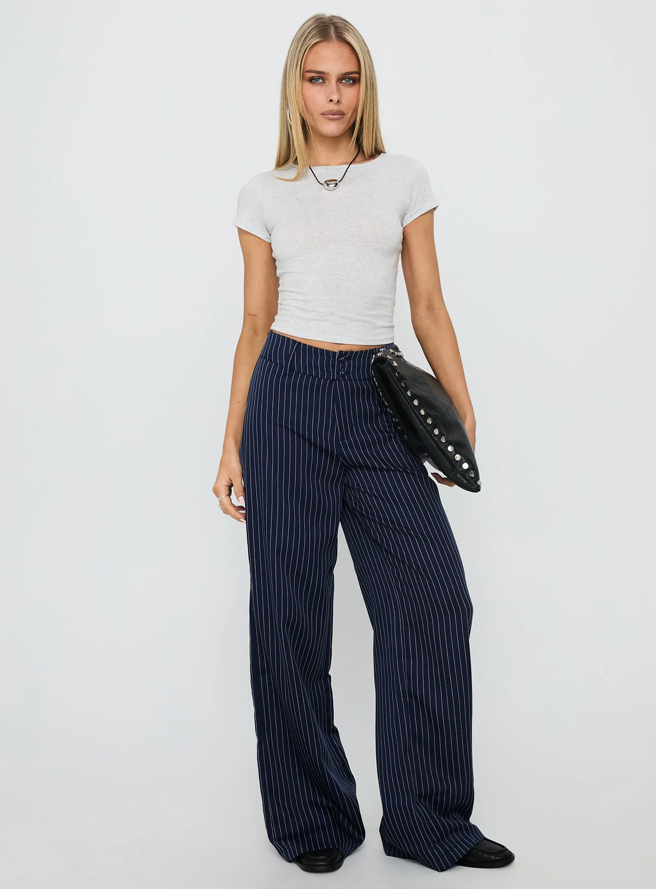 Lorenne Mid Rise Pant Navy Pinstripe - Image 2
