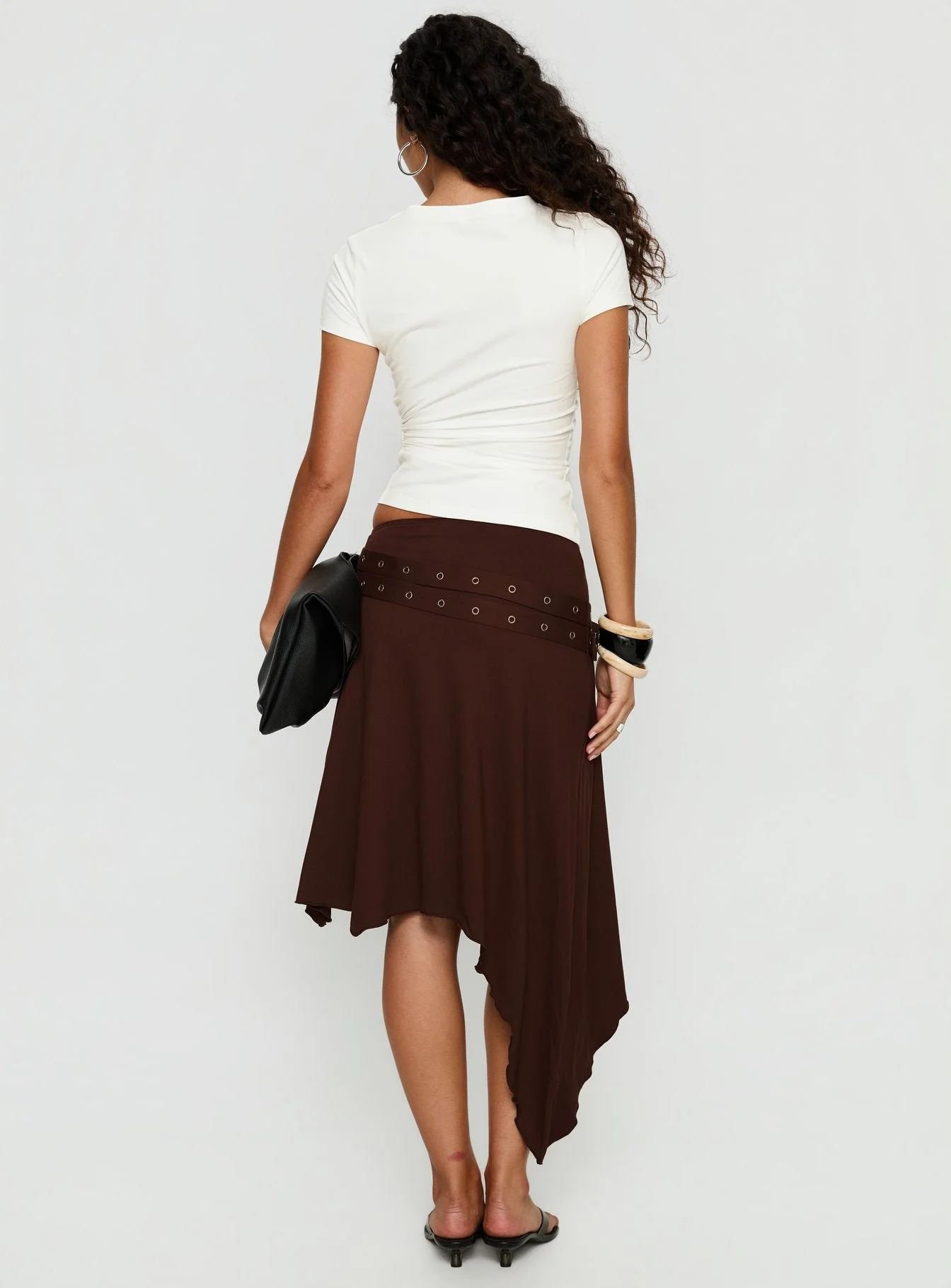 Lorensa Double Buckle Asymmetrical Midi Skirt Brown - Image 5