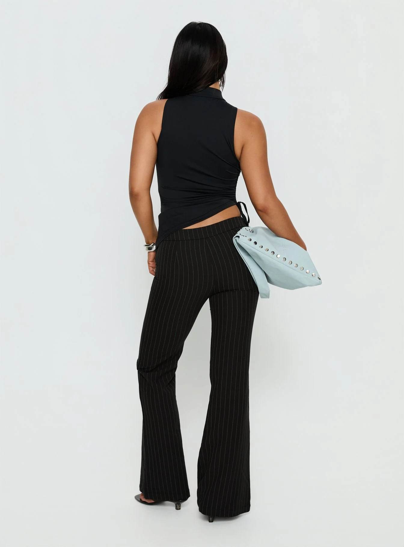 Louder Please Tie Side Straight Leg Pants Black Pinstripe - Image 5