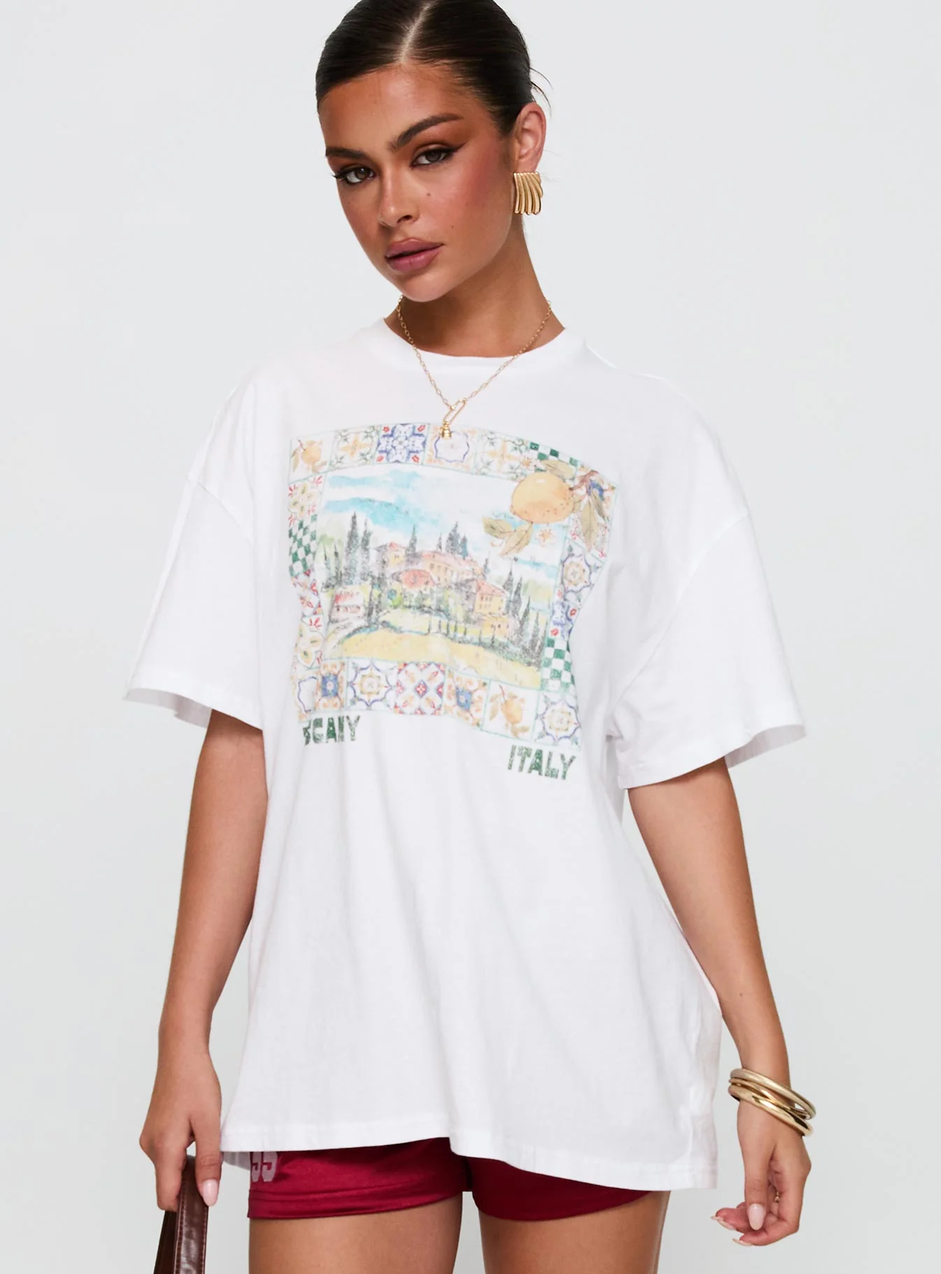 Love From Tuscany Oversized Graphic Top White - Image 2