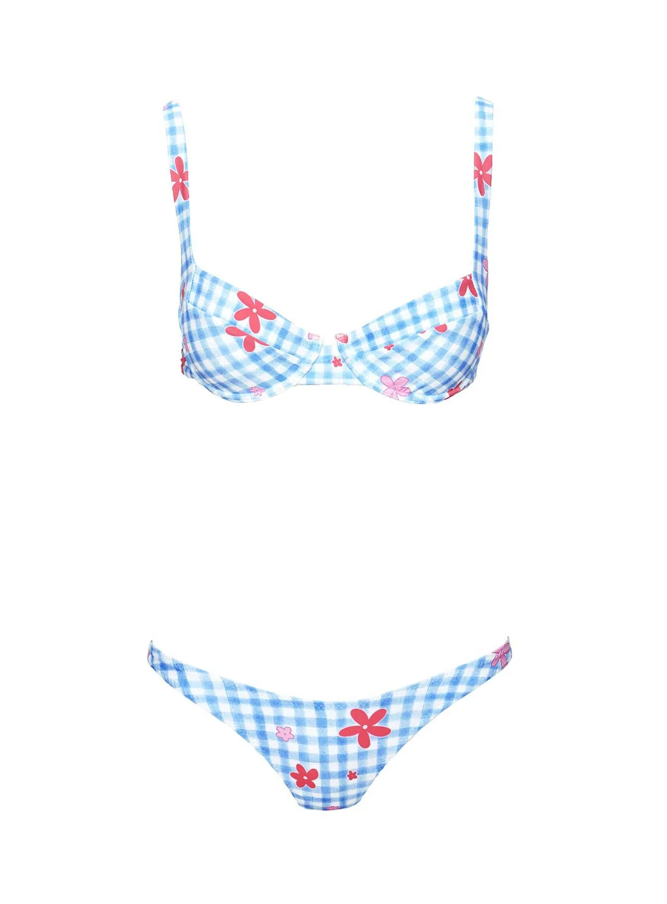 Love Letters High Cut Cheeky Bikini Bottoms Gingham / Floral - Image 7