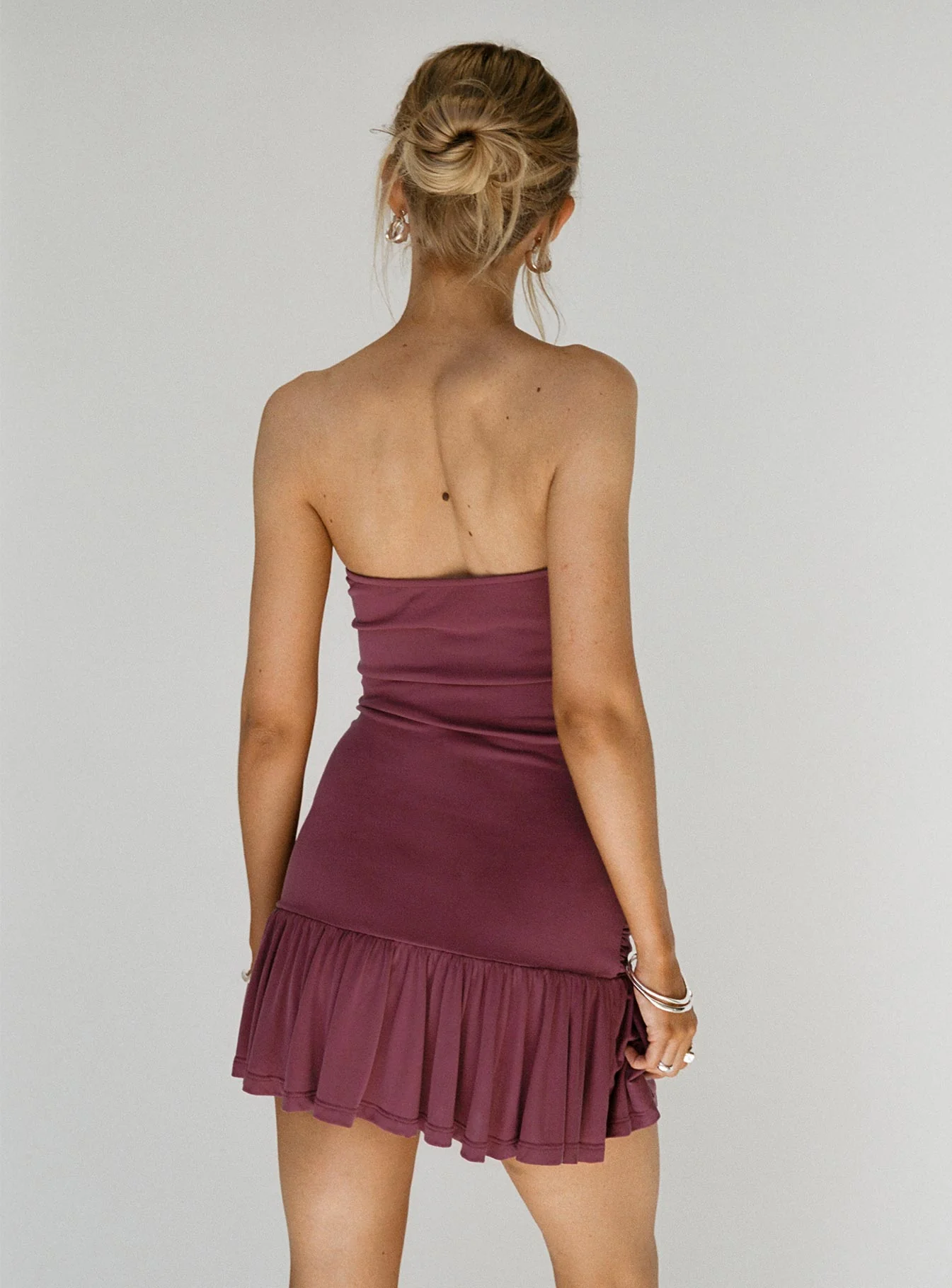 Love Lingers Strapless Mini Dress Burgundy - Image 3