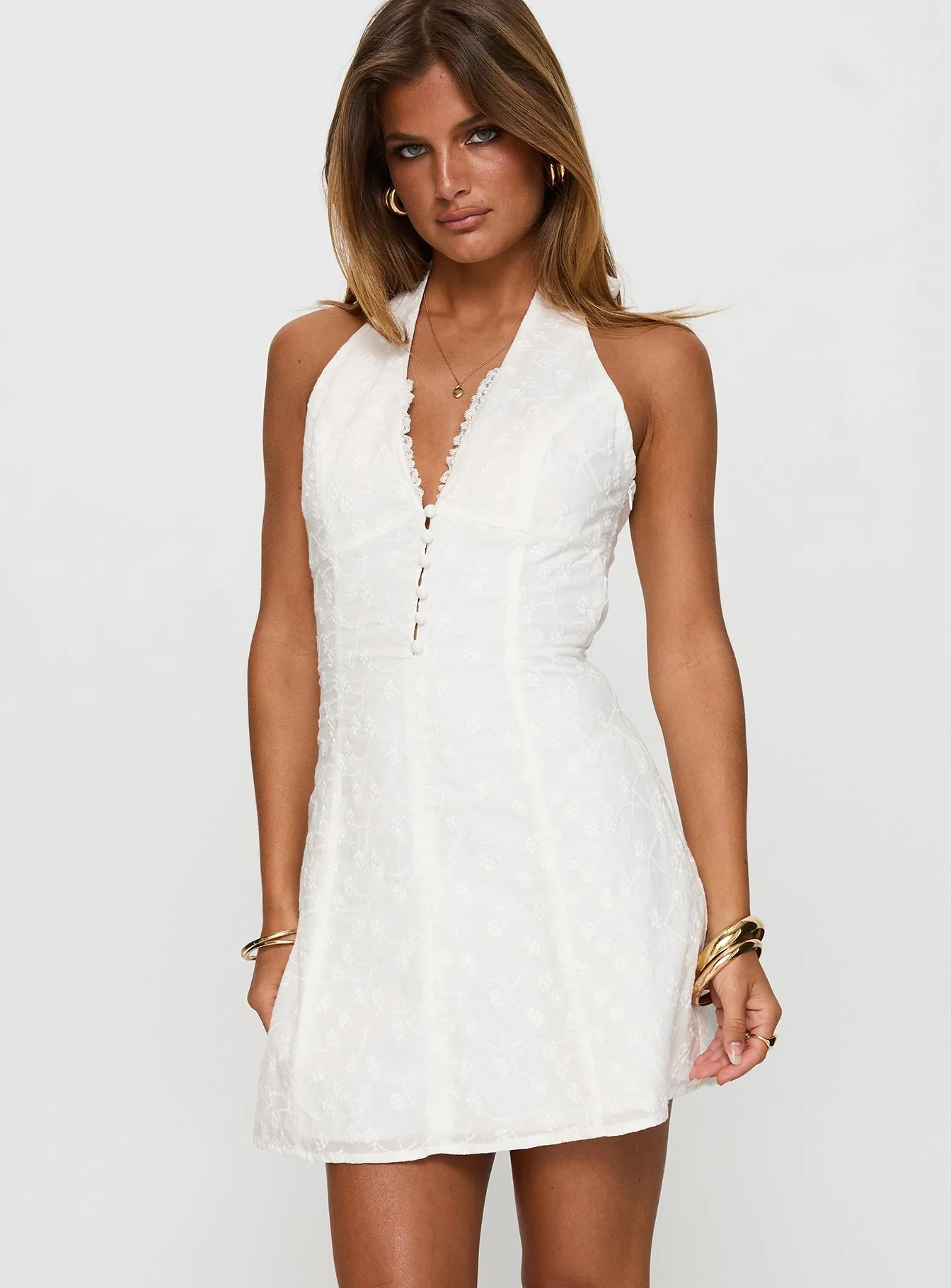 Lovelia Halter Embroidered Mini Dress White - Image 2