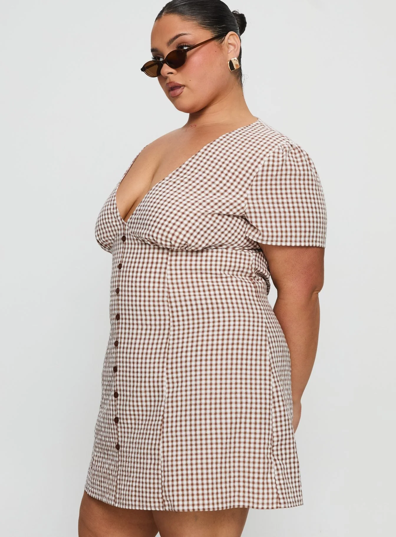 Loveliness Playsuit Brown Check Curve - Image 4