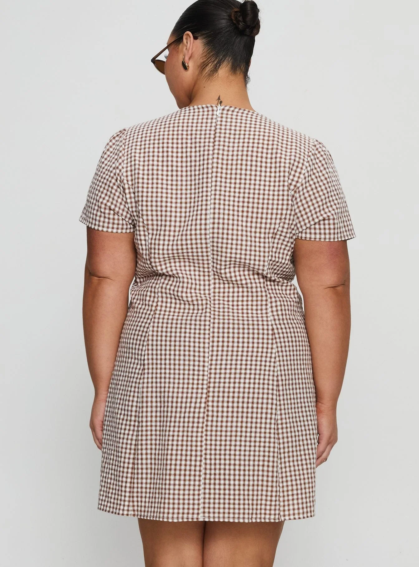 Loveliness Playsuit Brown Check Curve - Image 5