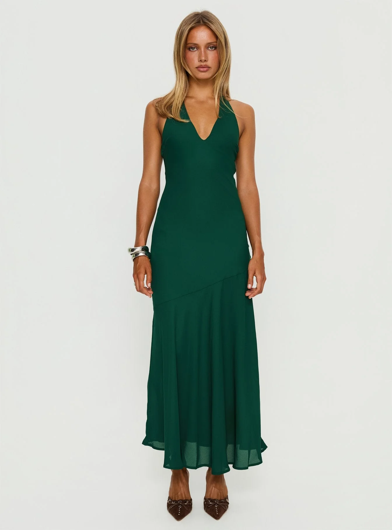 Luannie Halter Scarf Tie Maxi Dress Emerald - Image 6