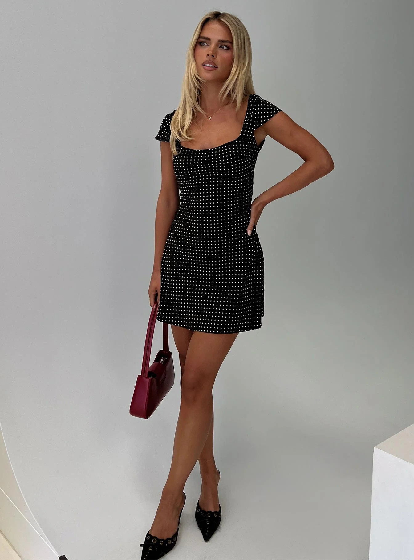 Lucienna Polka Dot Mini Dress Black / White - Image 8