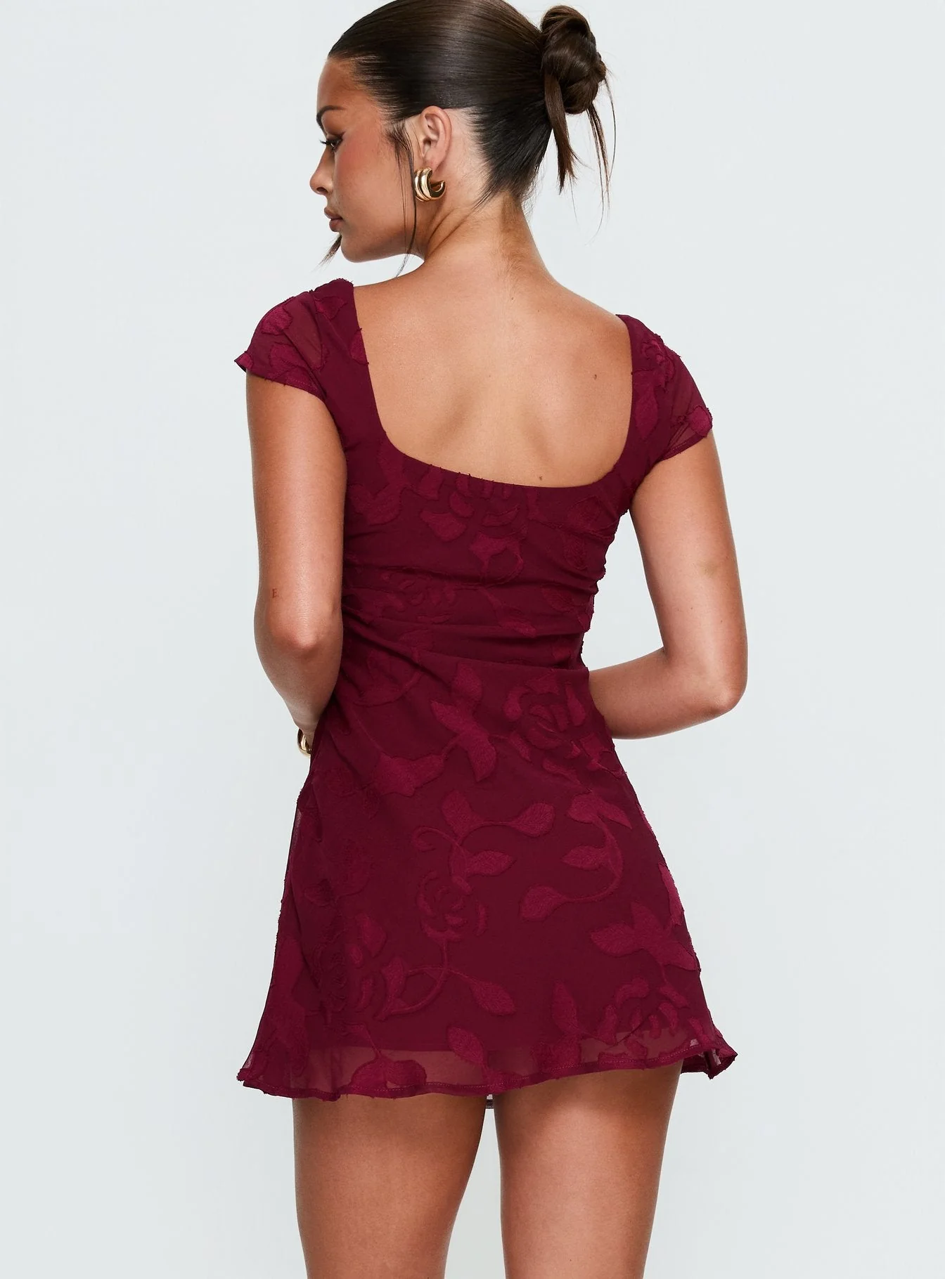 Lucienna Mini Dress Burgundy Floral - Image 4