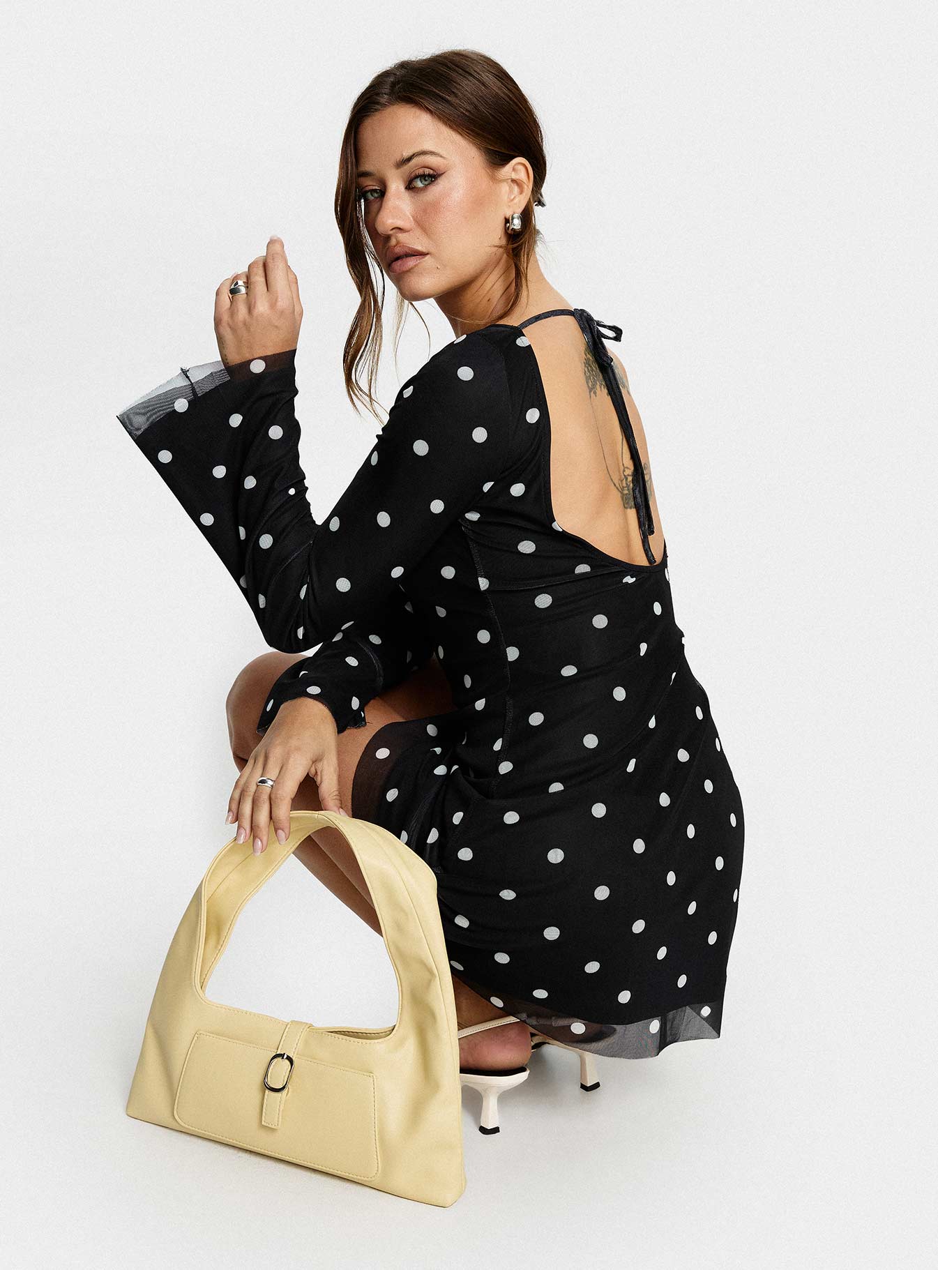 Lukea Long Sleeve Mini Dress Black Polka Dot - Image 8