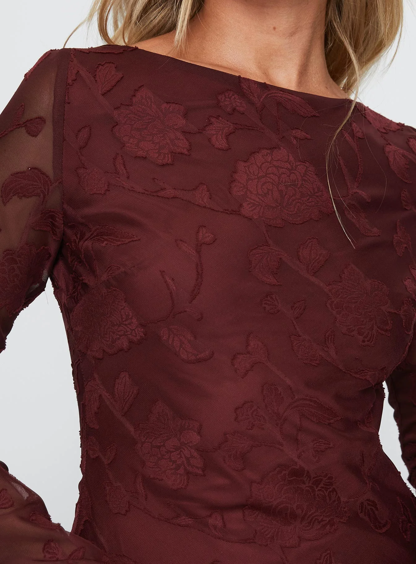 Jadee Long Sleeve Mini Dress Burgundy Floral - Image 6