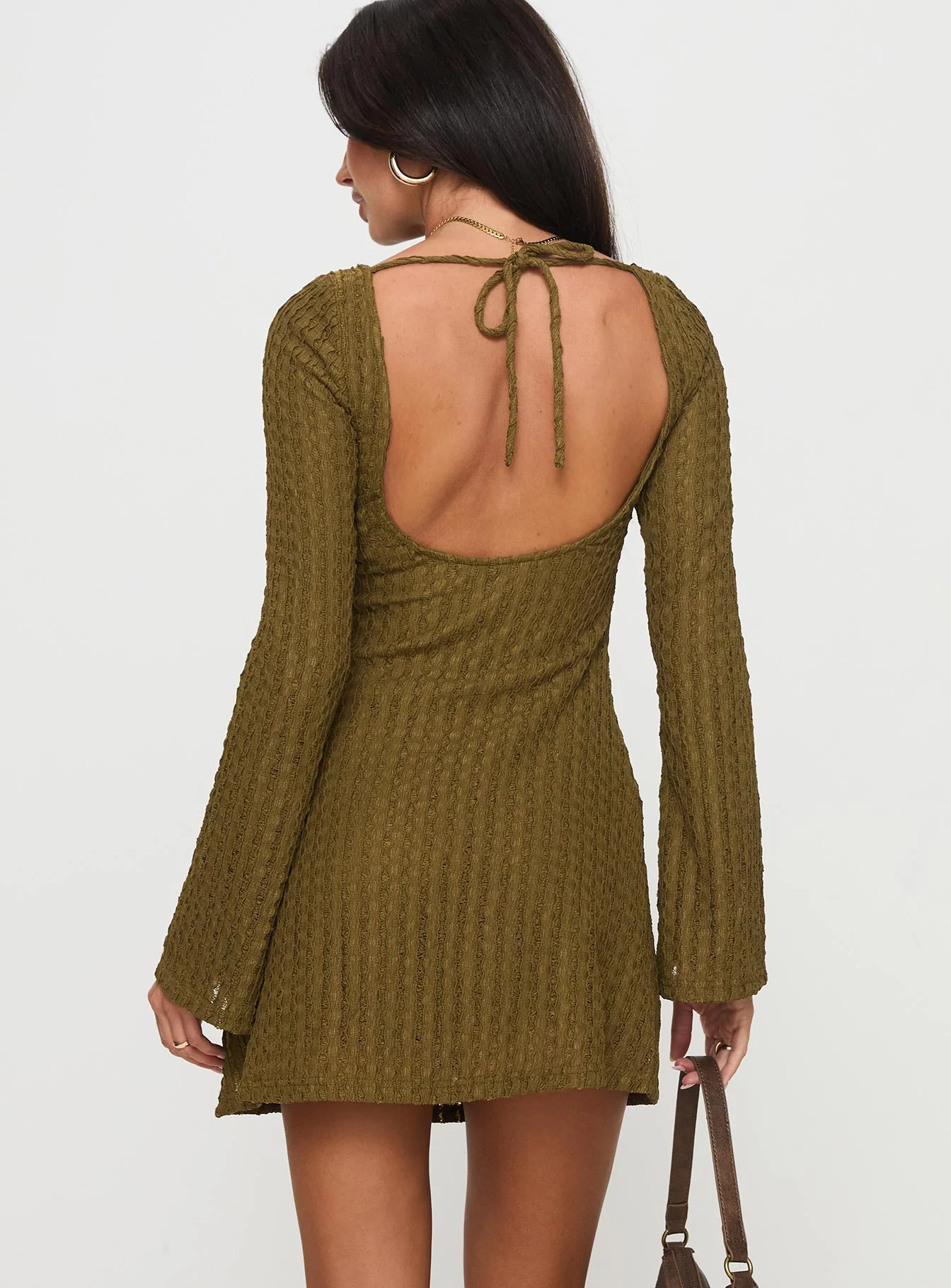Lukea Long Sleeve Ribbed Mini Dress Olive - Image 5
