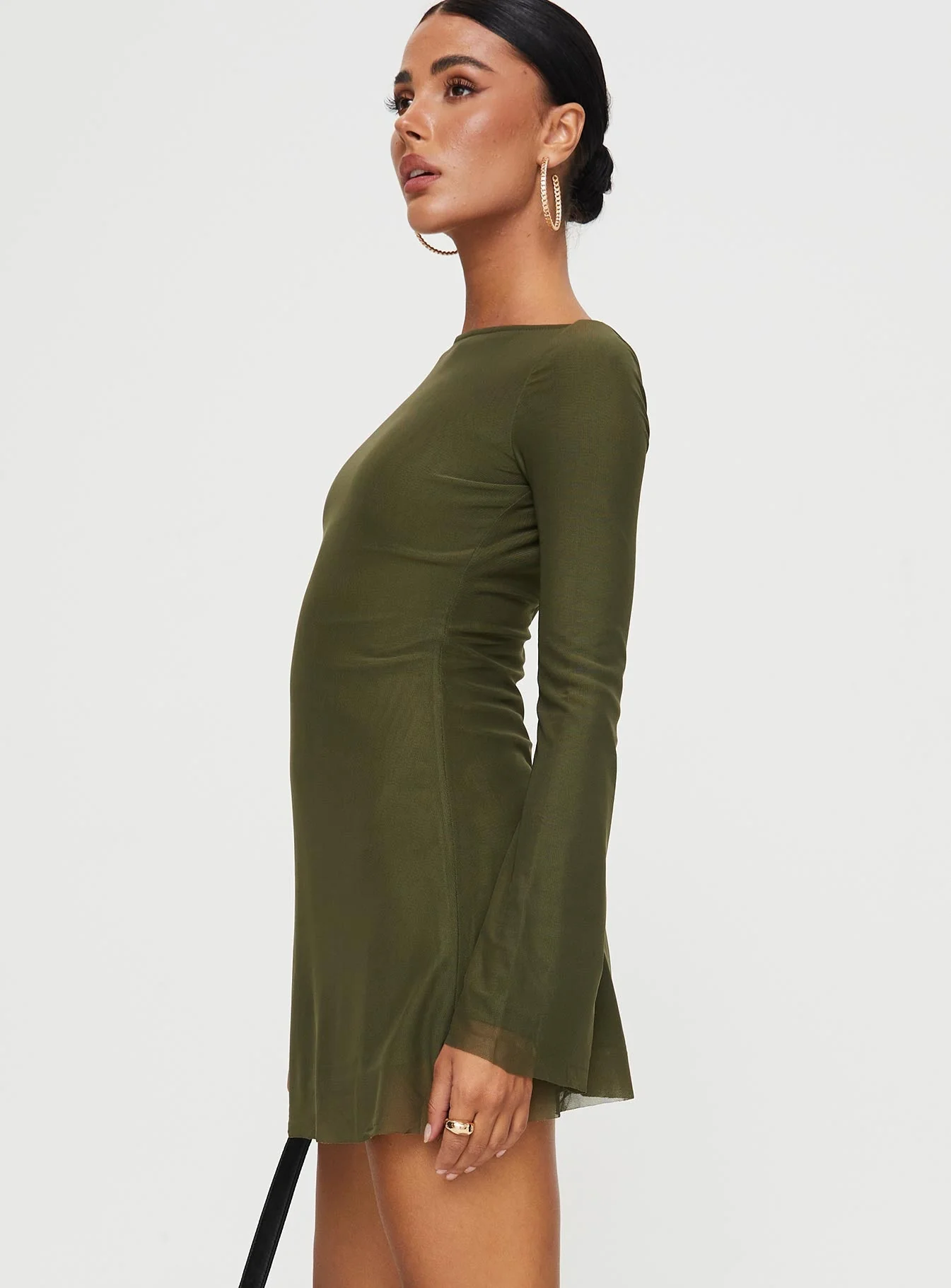 Lukea Long Sleeve Mesh Mini Dress Olive - Image 3